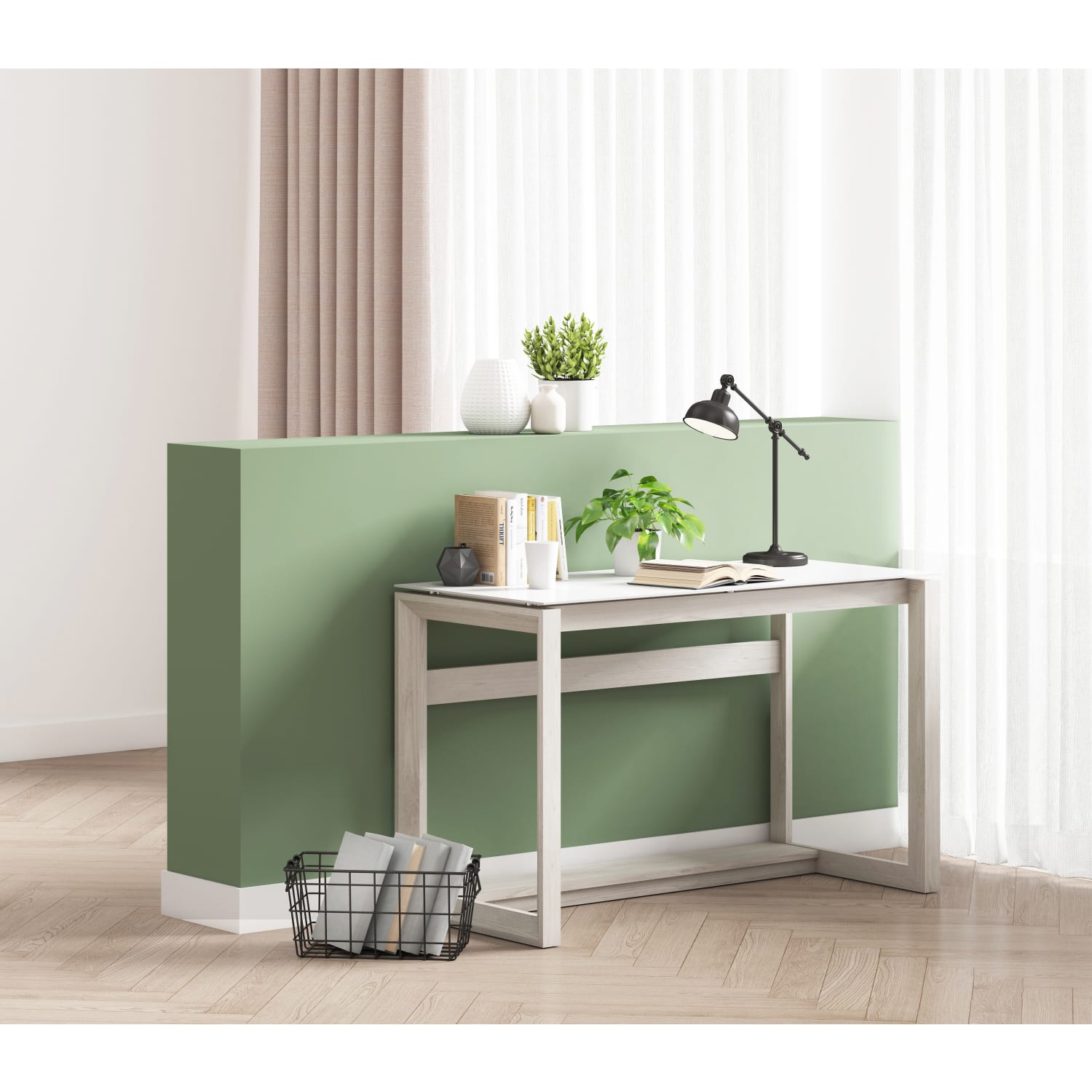 Whalen Cecile 48inW Writing Desk, Snowdrift White/White Oak - Image 6