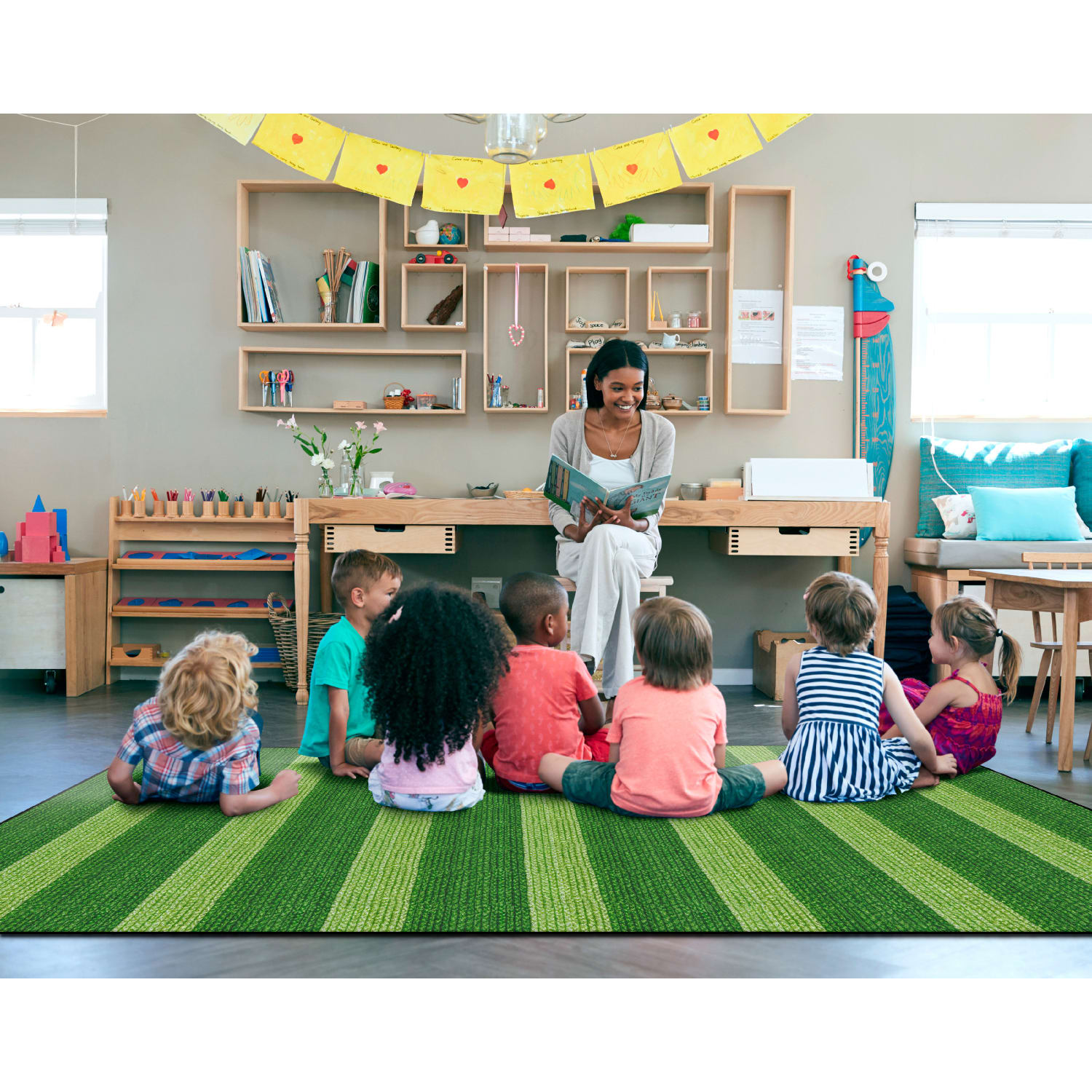 Flagship Carpets Basketweave Stripes Classroom Rug, 7 1/2ft x 12ft, Green - Image 5