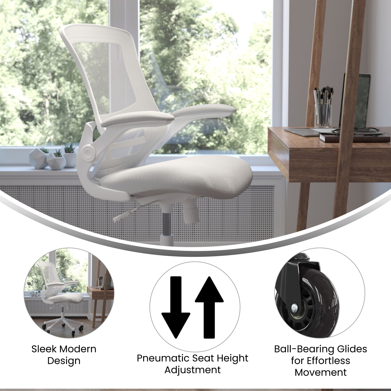 Flash Furniture Kelista Ergonomic Mesh Mid Back Swivel Task Chair Light GrayWhite PopularChairscom
