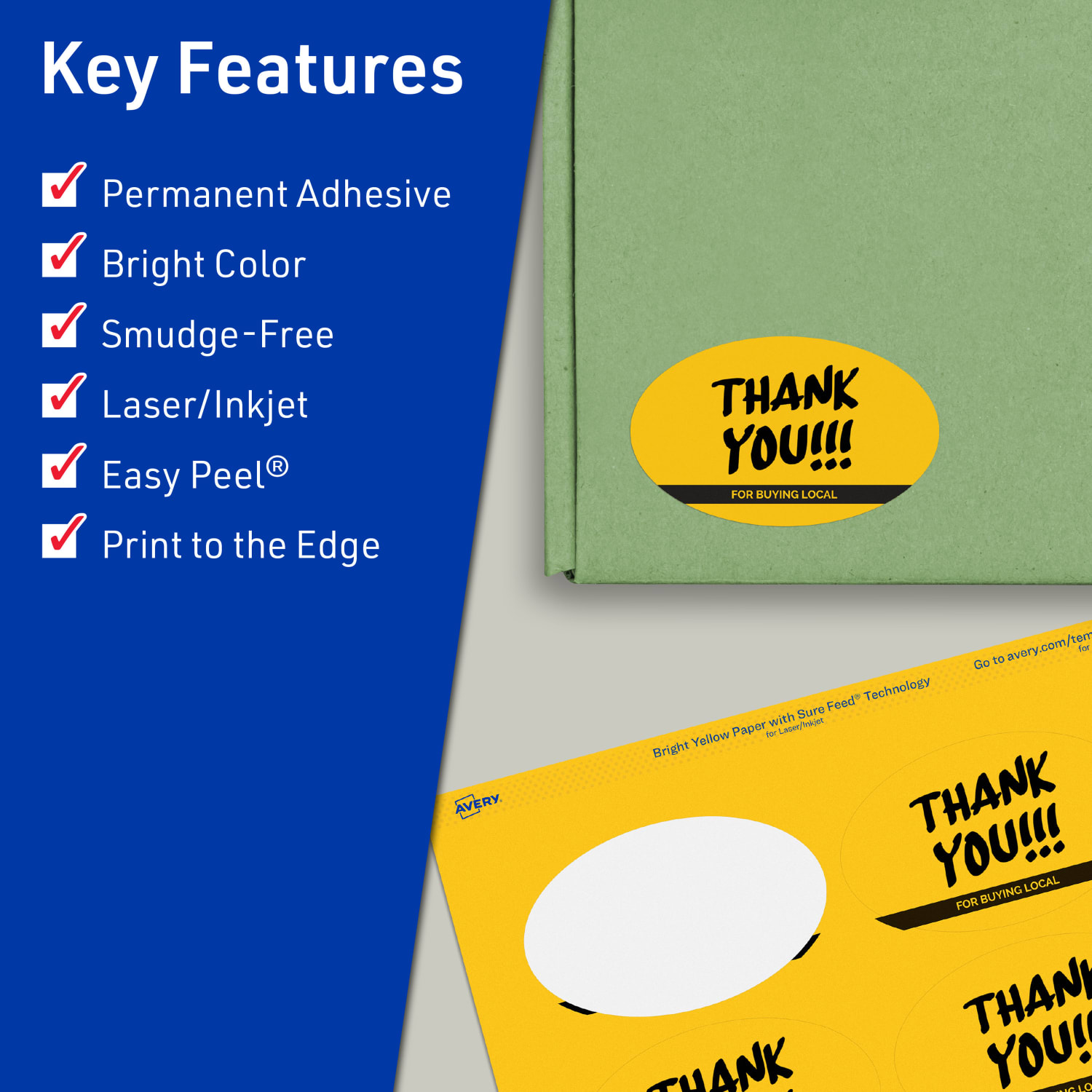 Avery Print-To-The-Edge Labels With Sure Feed Technology And Easy Peel, 94056-BYP20, Oval, 2in x 3-1/3in, Matte Bright Yellow, Pack of 160 - Image 3