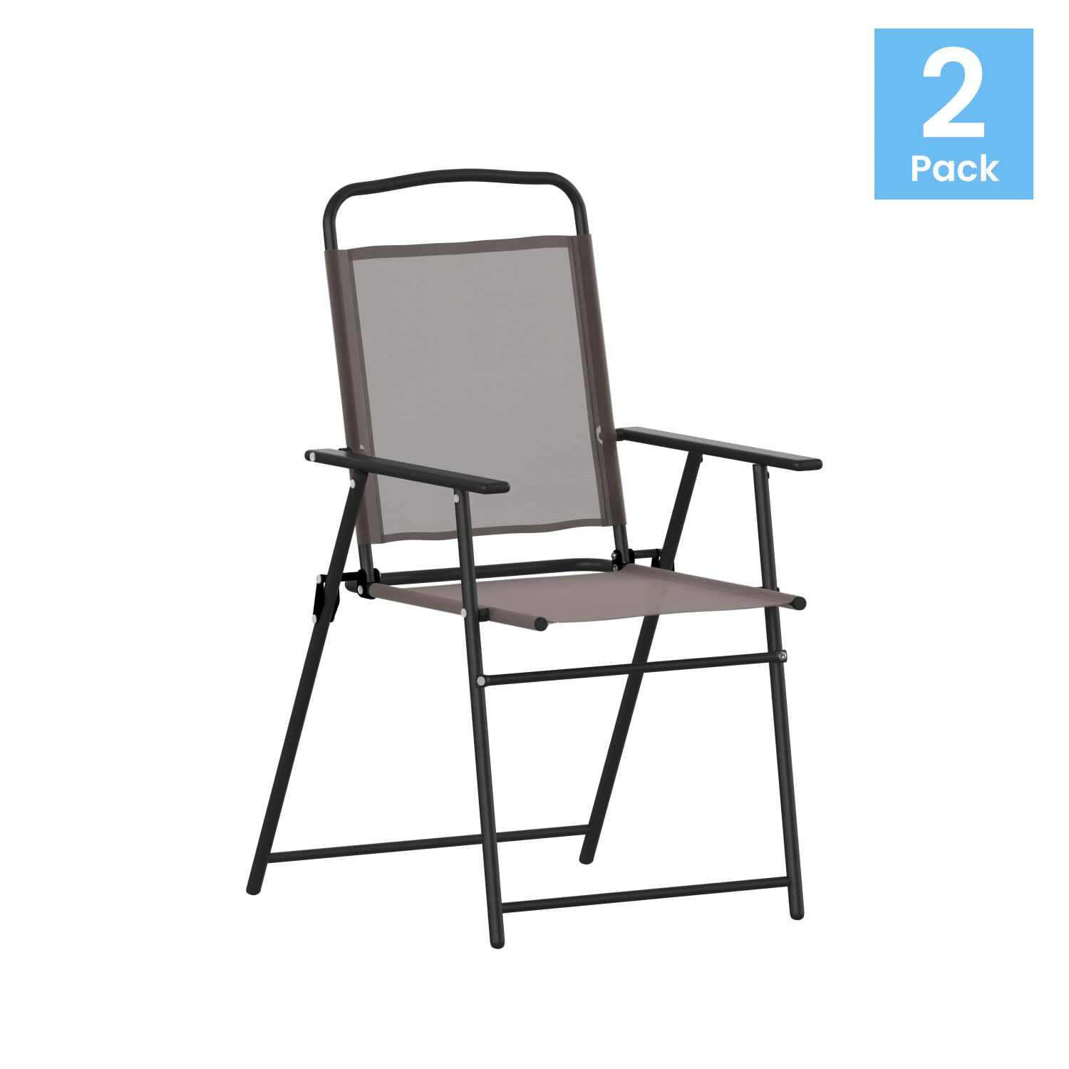 Flash Furniture Mystic Folding Outdoor Patio Sling Chairs with Armrests, Brown/Black, Set Of 2 Chairs - Image 3