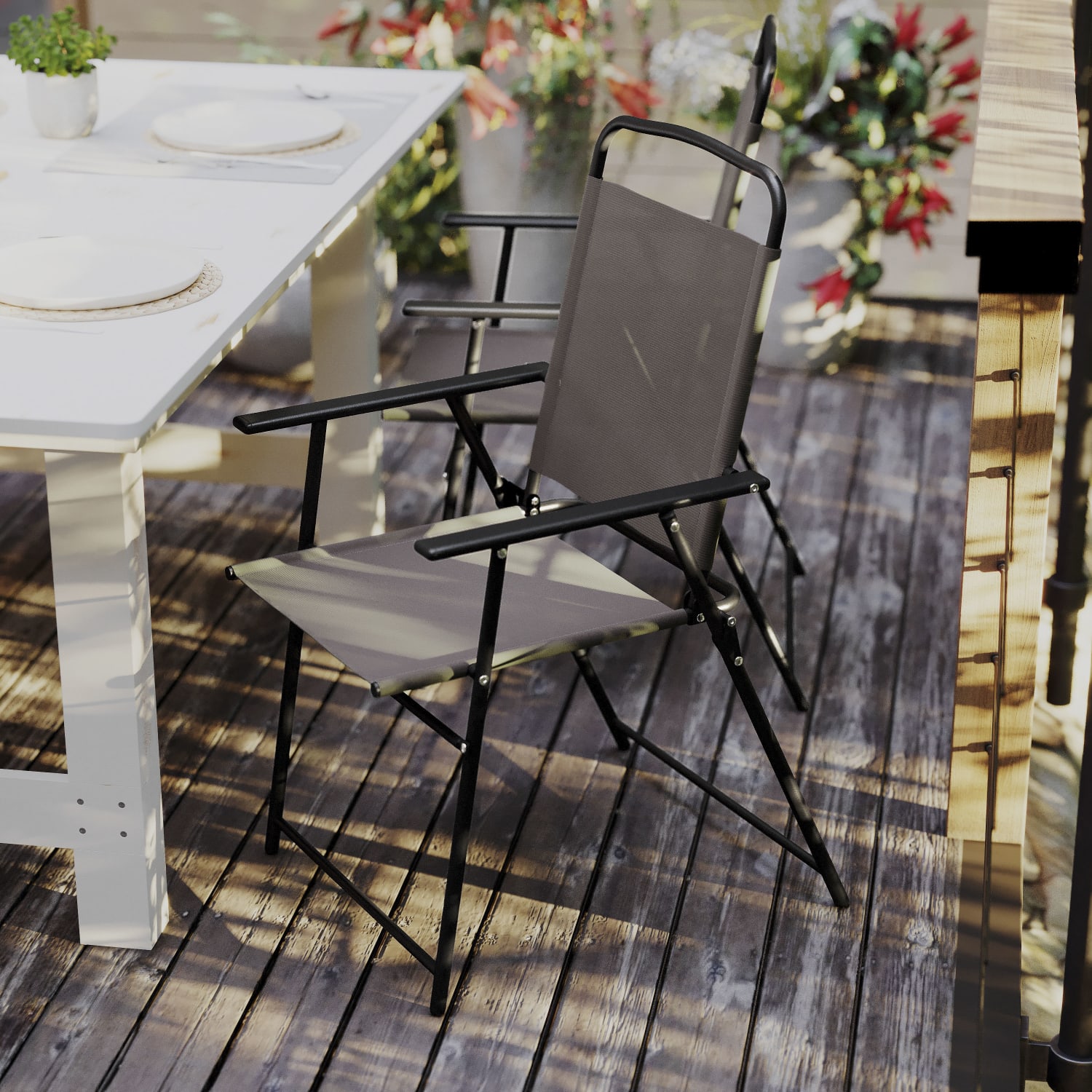 Flash Furniture Mystic Folding Outdoor Patio Sling Chairs with Armrests BrownBlack Set Of 2 Chairs PopularChairscom Flash Furniture Mystic Folding Outdoor Patio Sling Chairs with Armrests BrownBlack Set Of 2 Chairs PopularChairscom
