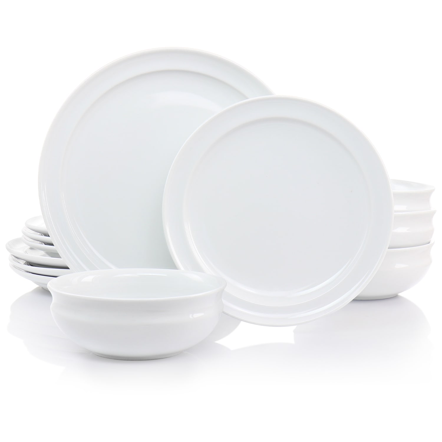 Martha Stewart 12-Piece Fine Ceramic Rimmed Dinnerware Set, White - Image 6