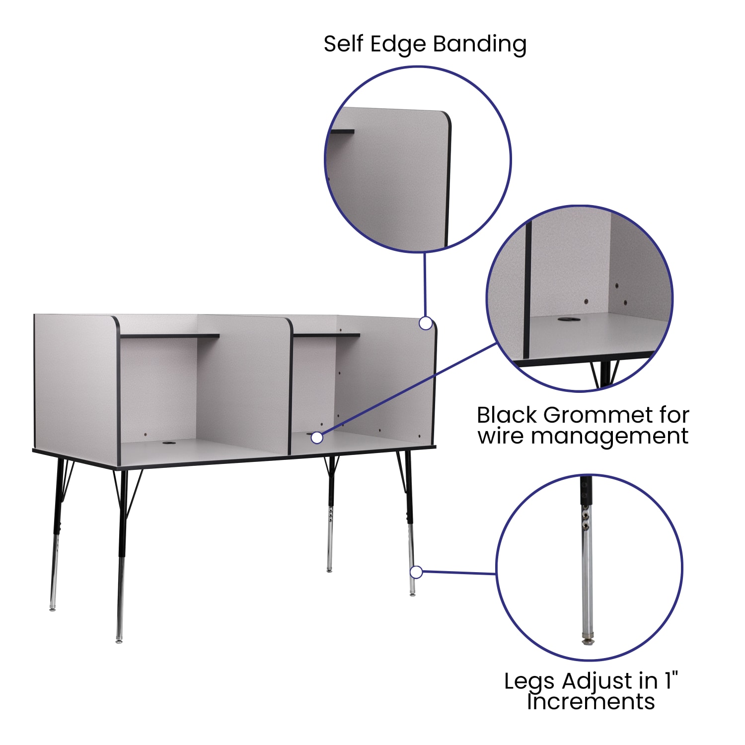 Flash Furniture 60inW Student Desk Double Carrel With Top Shelf, Nebula Gray - Image 5