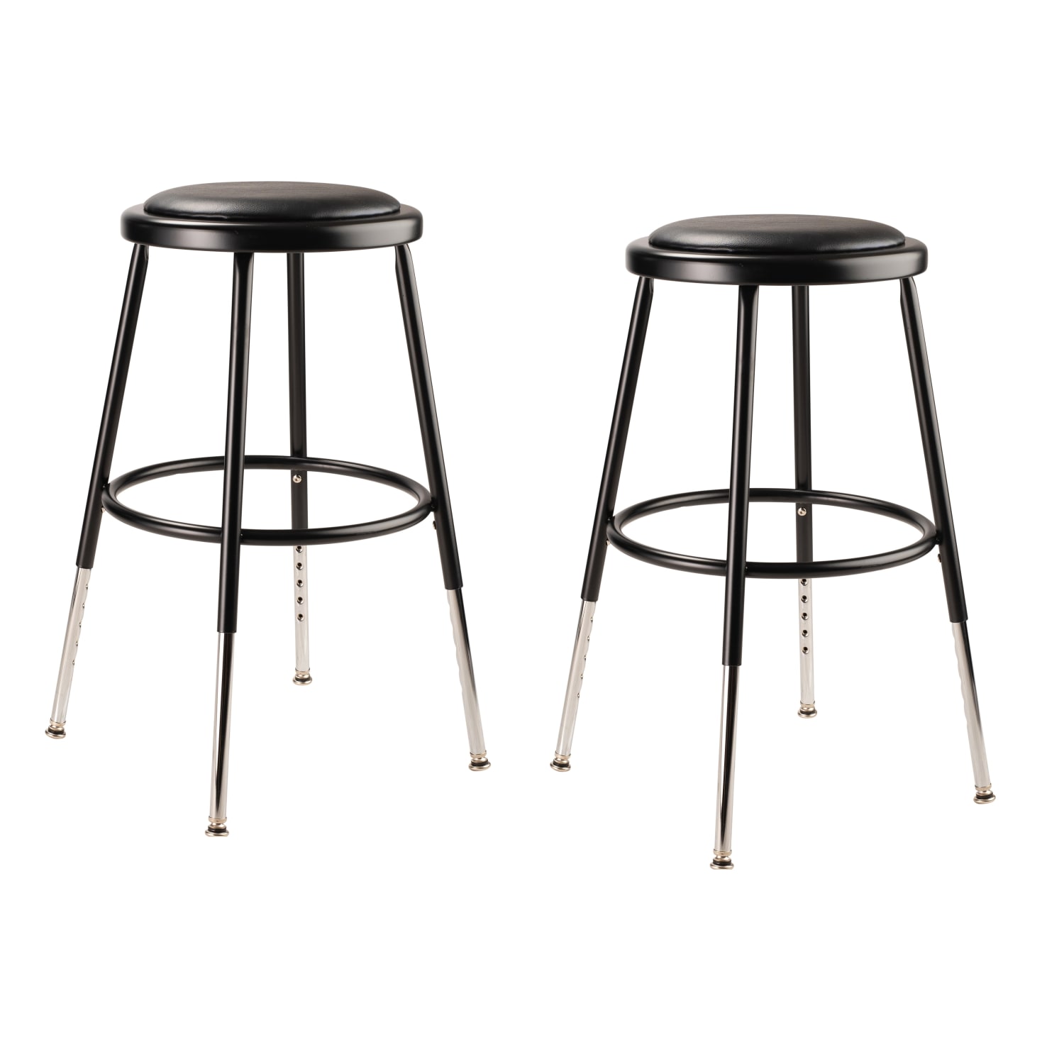 National Public Seating 6400 Series Adjustable Vinyl-Padded Science Stools, 19 - 26-1/2inH, Black, Pack Of 2 Stools