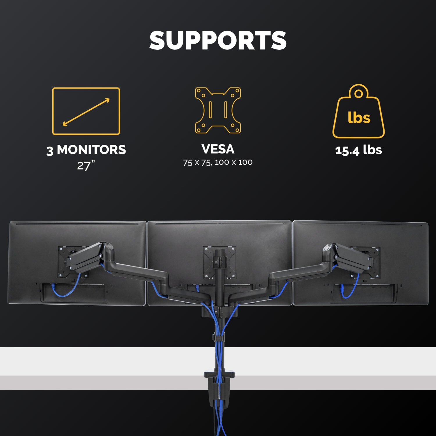 Fellowes Platinum Series Triple Flat-Panel Monitor Arms, Black - Image 3