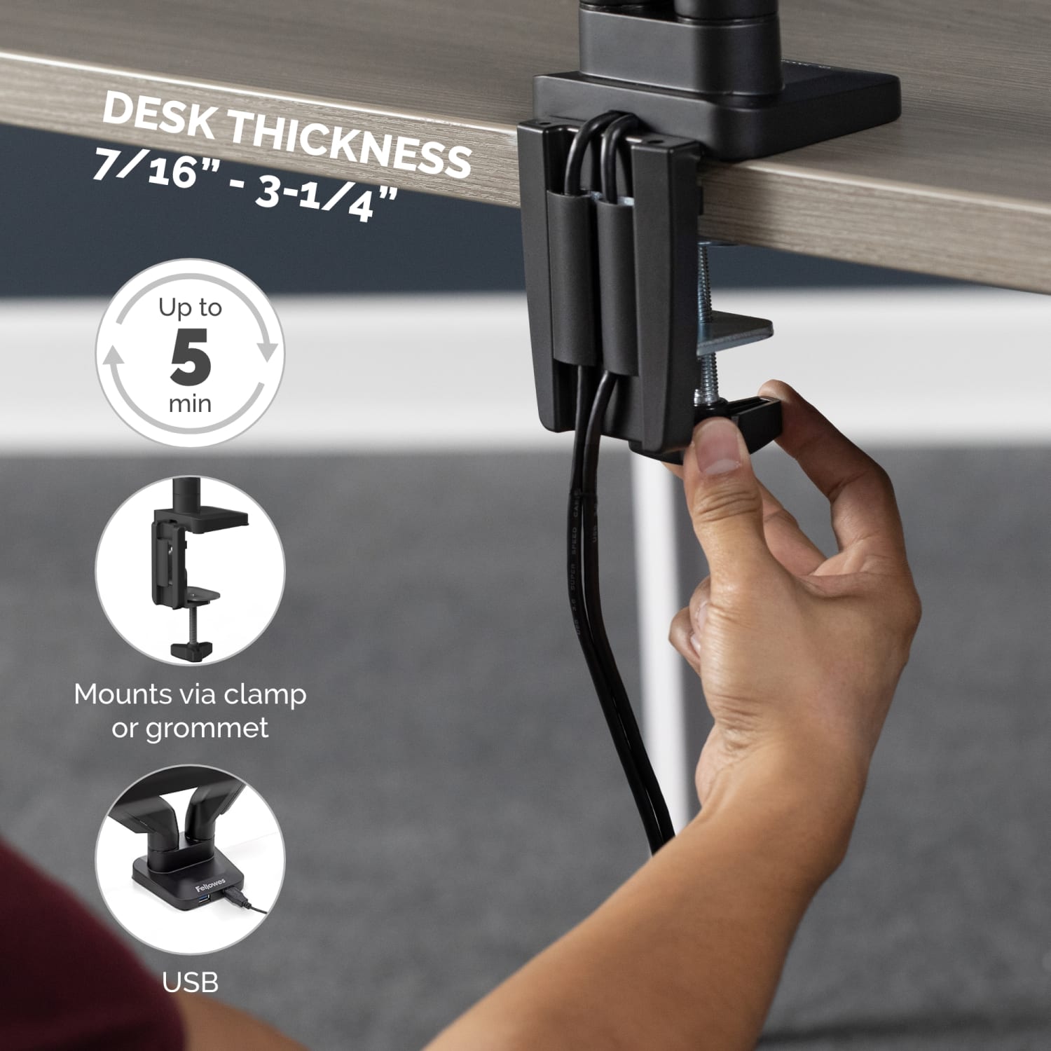 Fellowes Platinum Series Triple Flat-Panel Monitor Arms, Black - Image 5