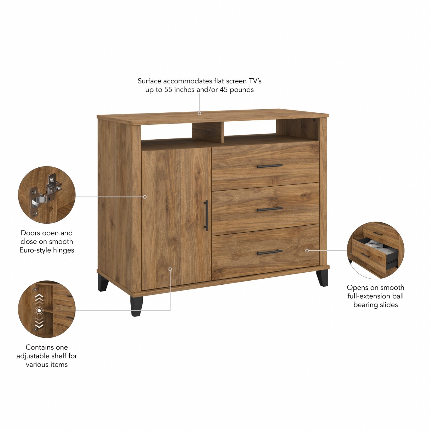 Bush Furniture Somerset Tall Sideboard Buffet Cabinet, Fresh Walnut, Standard Delivery - Image 4