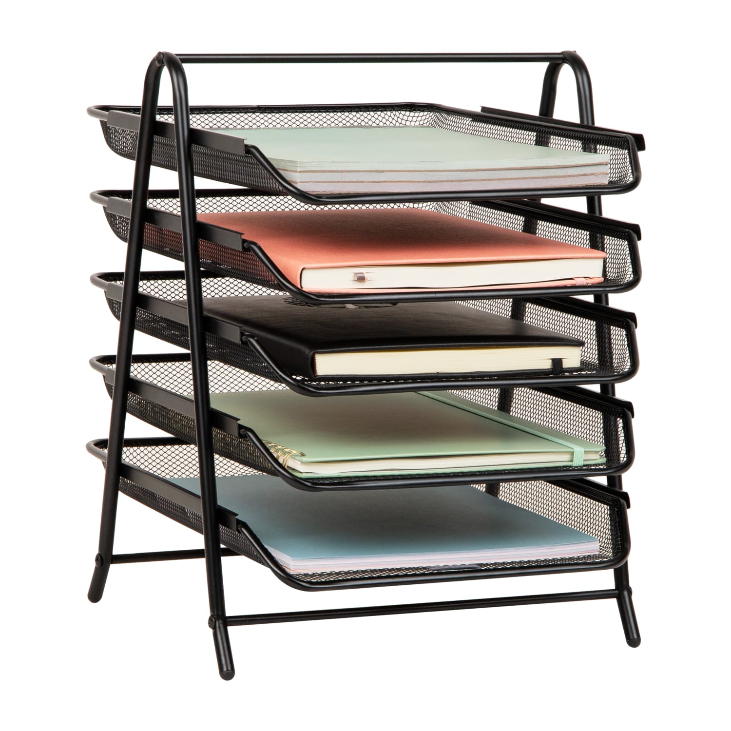 Mind Reader 5-Tier Paper Tray Desktop Organizer Metal Mesh, 15inH x 14inW x 11-3/4in L, Black