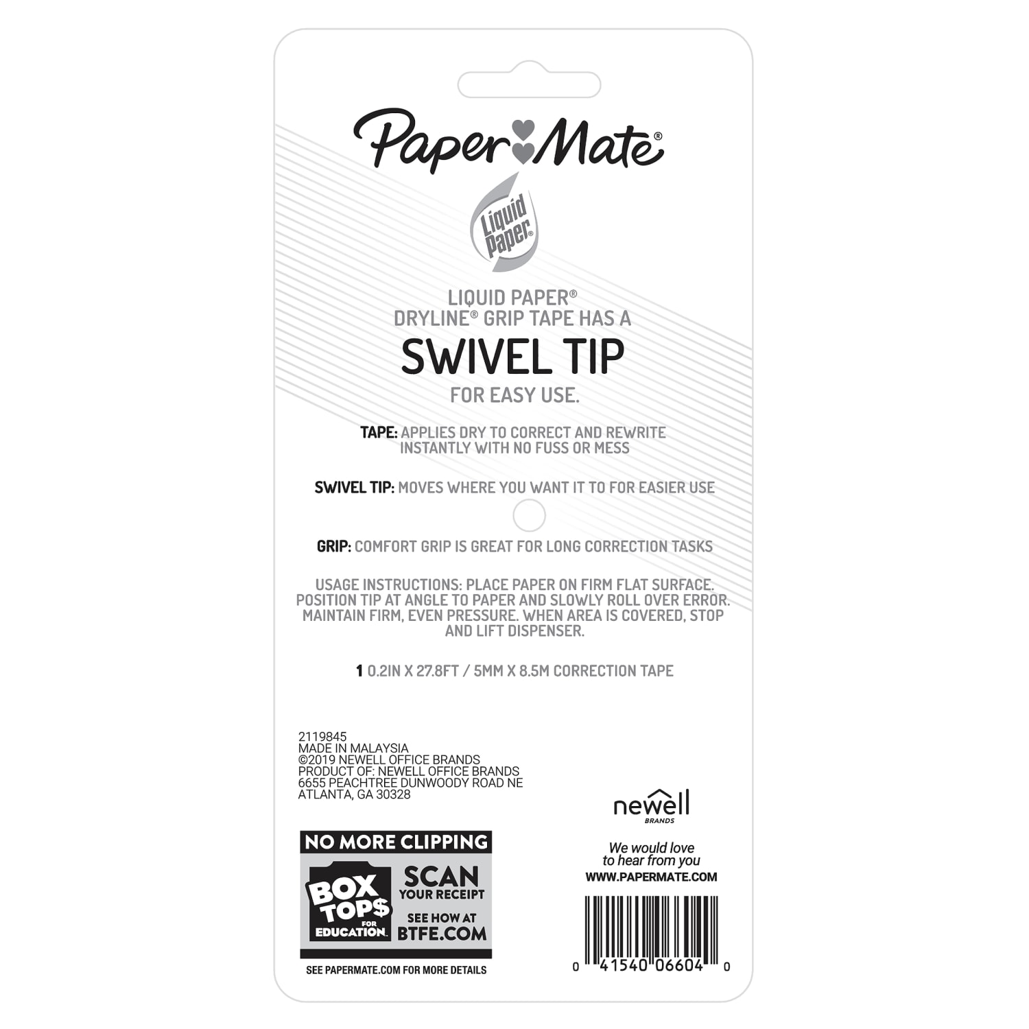 Paper Mate Liquid Paper DryLine Grip Correction Tape, 1/5in x 334 4/5in, White - Image 3