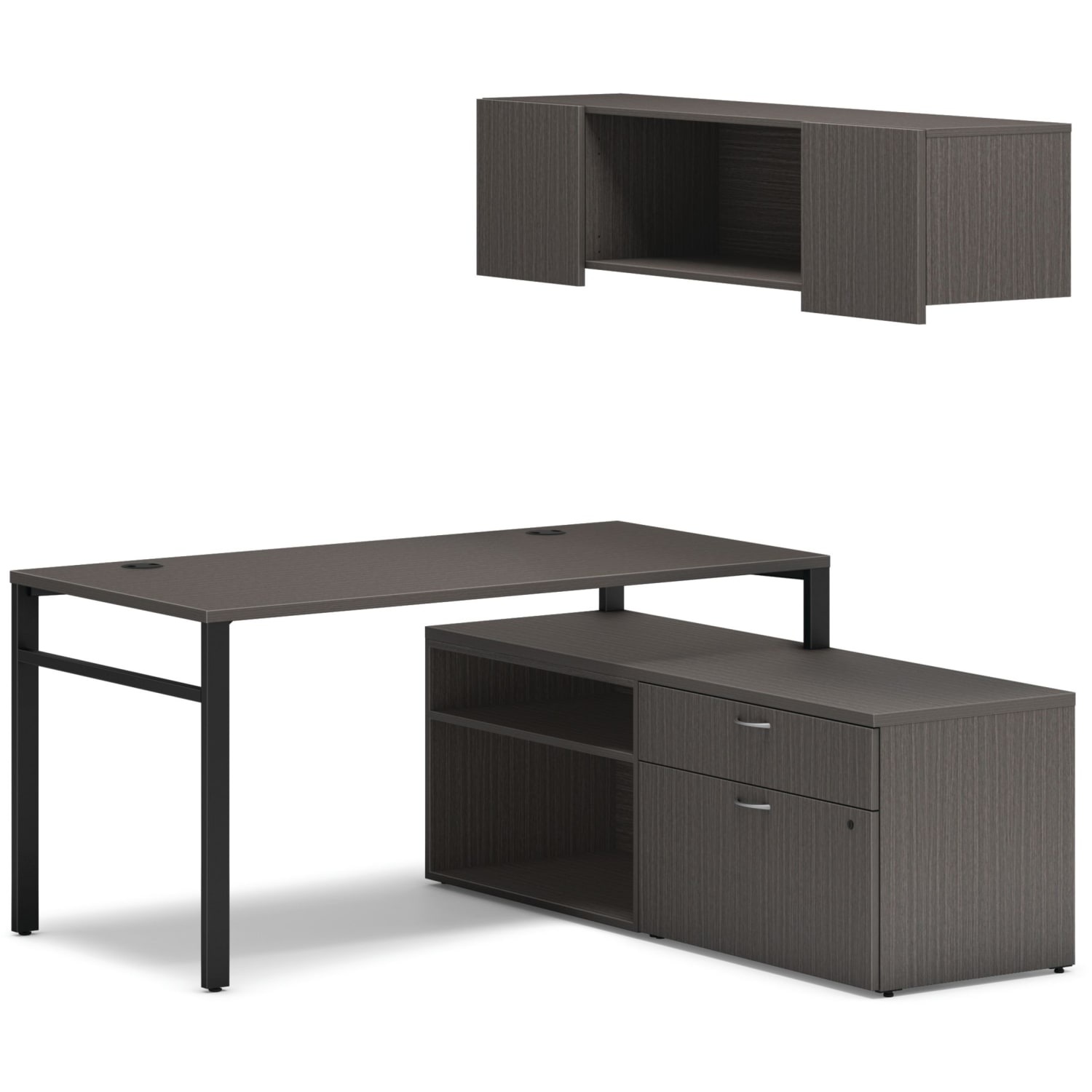 HON Mod 60inW Computer Desk Workstation With Wall Mount Storage And 2 Credenzas, Slate Teak/Black - Image 4