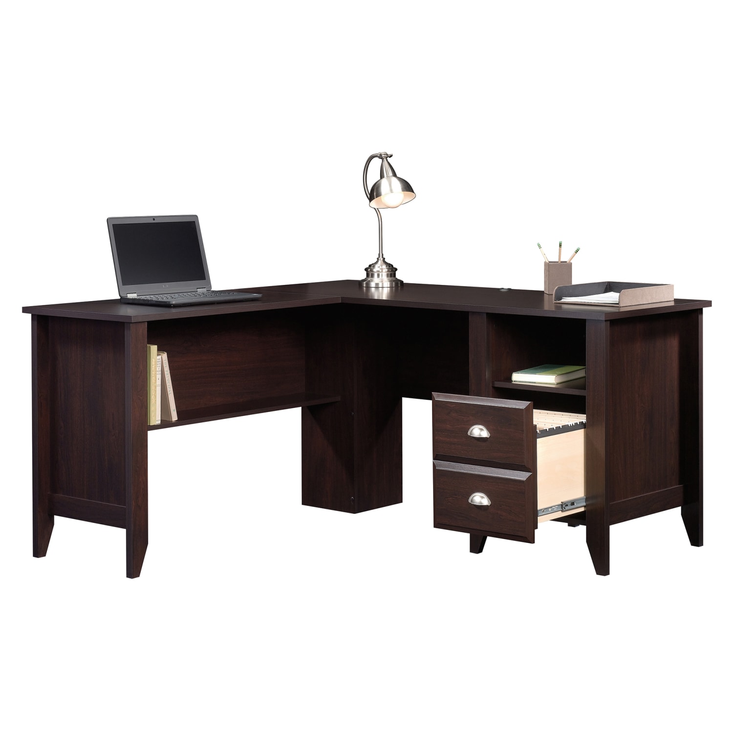Sauder Shoal Creek 59inW L-Shaped Corner Desk, Jamocha Wood - Image 4
