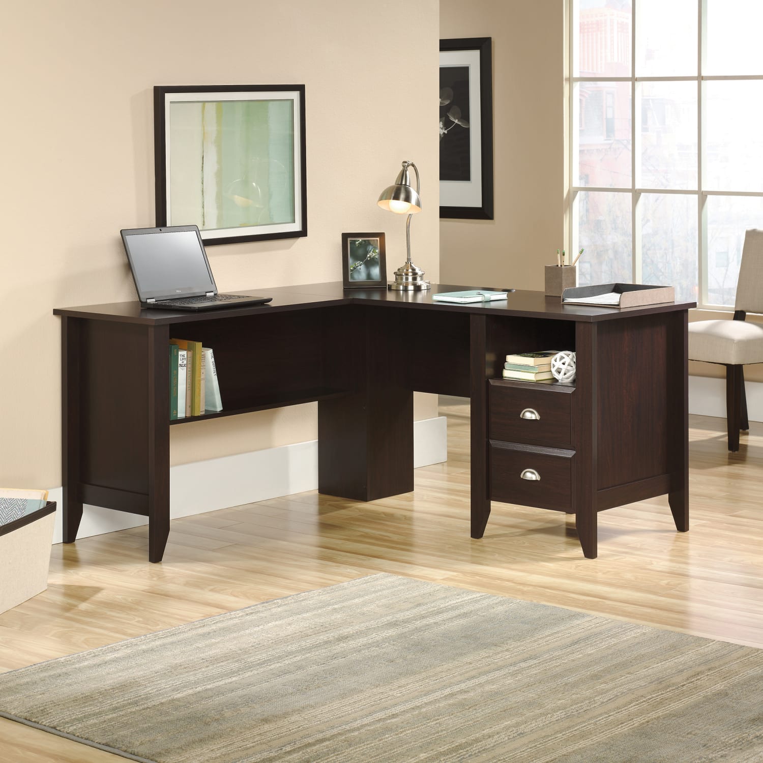 Sauder Shoal Creek 59inW L-Shaped Corner Desk, Jamocha Wood - Image 5