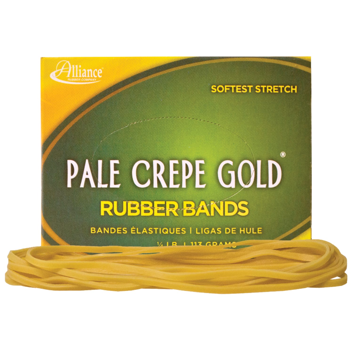 Alliance Rubber Pale Crepe Gold Rubber Bands In 1/4-Lb Box, #117B, 7in x 1/8in, Box Of 75 - Image 3