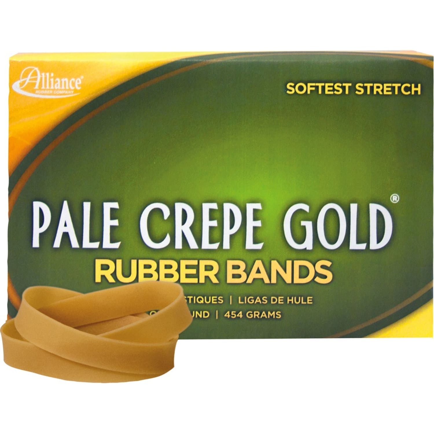 Alliance Rubber Pale Crepe Gold Rubber Bands, #84, 3 1/2in x 1/2in, 1 Lb, Box Of 240