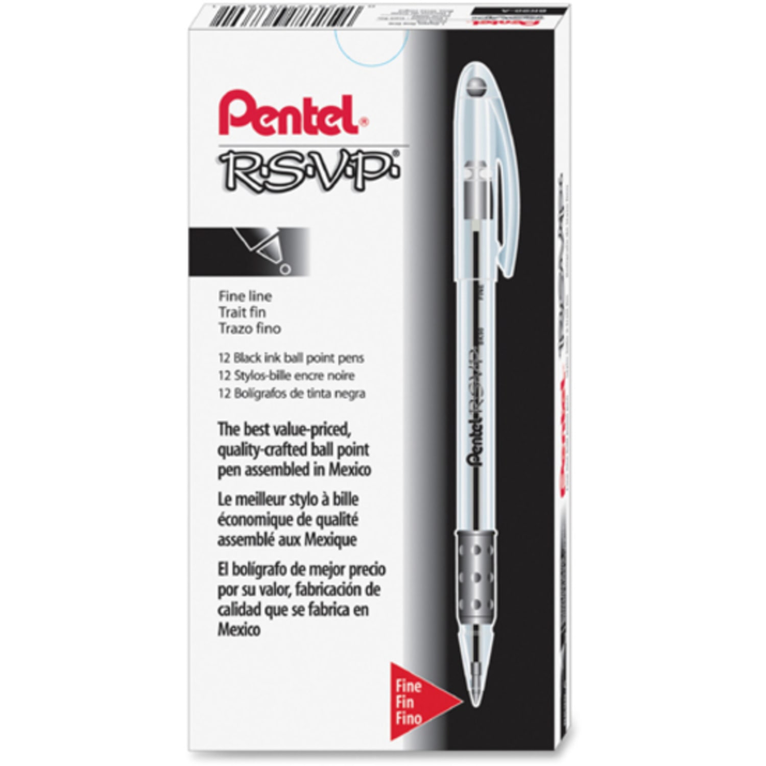 Pentel R.S.V.P. Ballpoint Pens, Fine Point, 0.7 mm, Clear Barrel, Black Ink, Pack Of 12 - Image 5