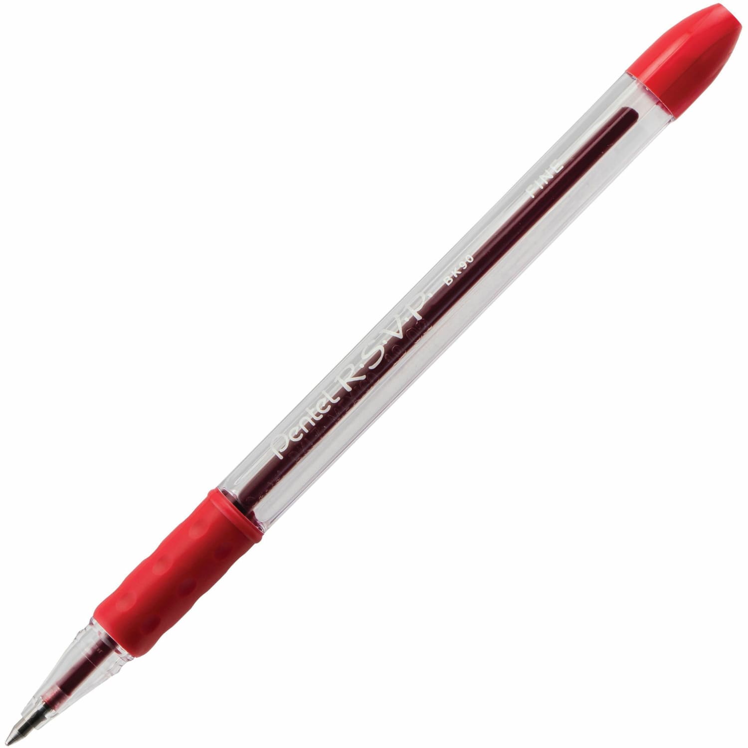 Pentel R.S.V.P. Ballpoint Pens, Fine Point, 0.7 mm, Clear Barrel, Red Ink, Pack Of 12 - Image 4