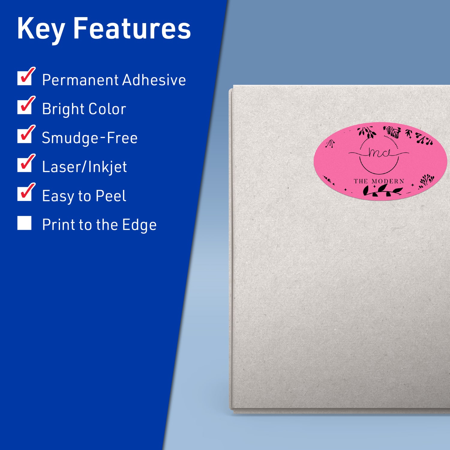 Avery Printable Labels With Sure Feed Technology, 94058-BPP20, Oval, 4-1/4in x 2-1/2in, Matte Bright Pink, Pack of 120 - Image 3