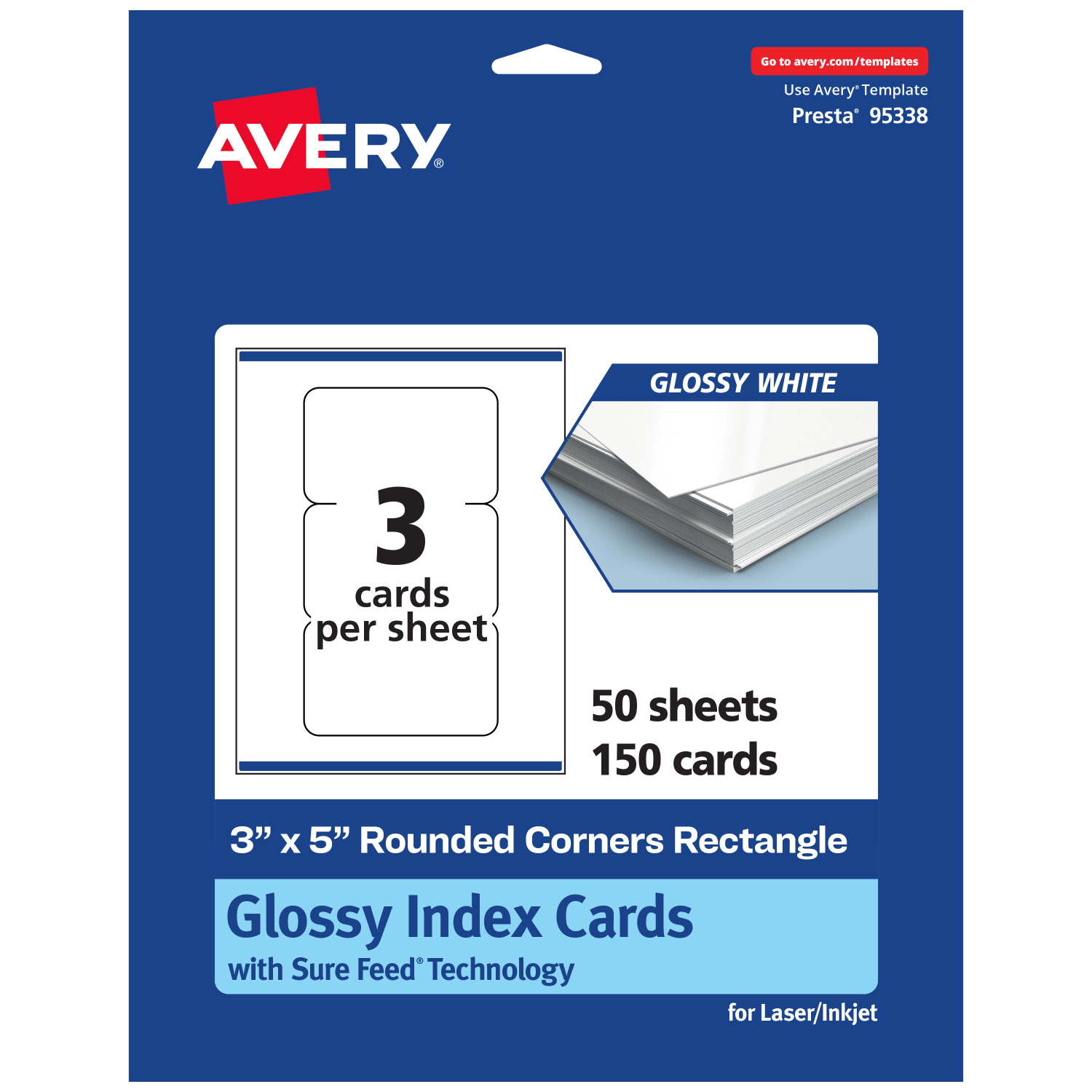 Avery Printable Index Cards With Sure Feed Technology, 3in x 5in Rectangle Rounded Corners, Glossy White, Pack Of 150 - Image 3