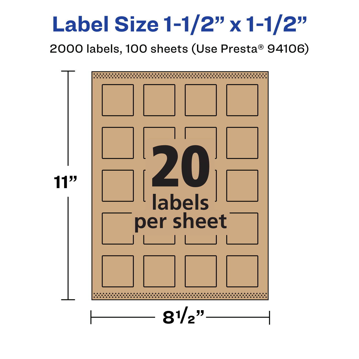 Avery Kraft Permanent Labels With Sure Feed, 94106-KMP100, Square, 1-1/2in x 1-1/2in, Brown, Pack Of 2,000 - Image 6