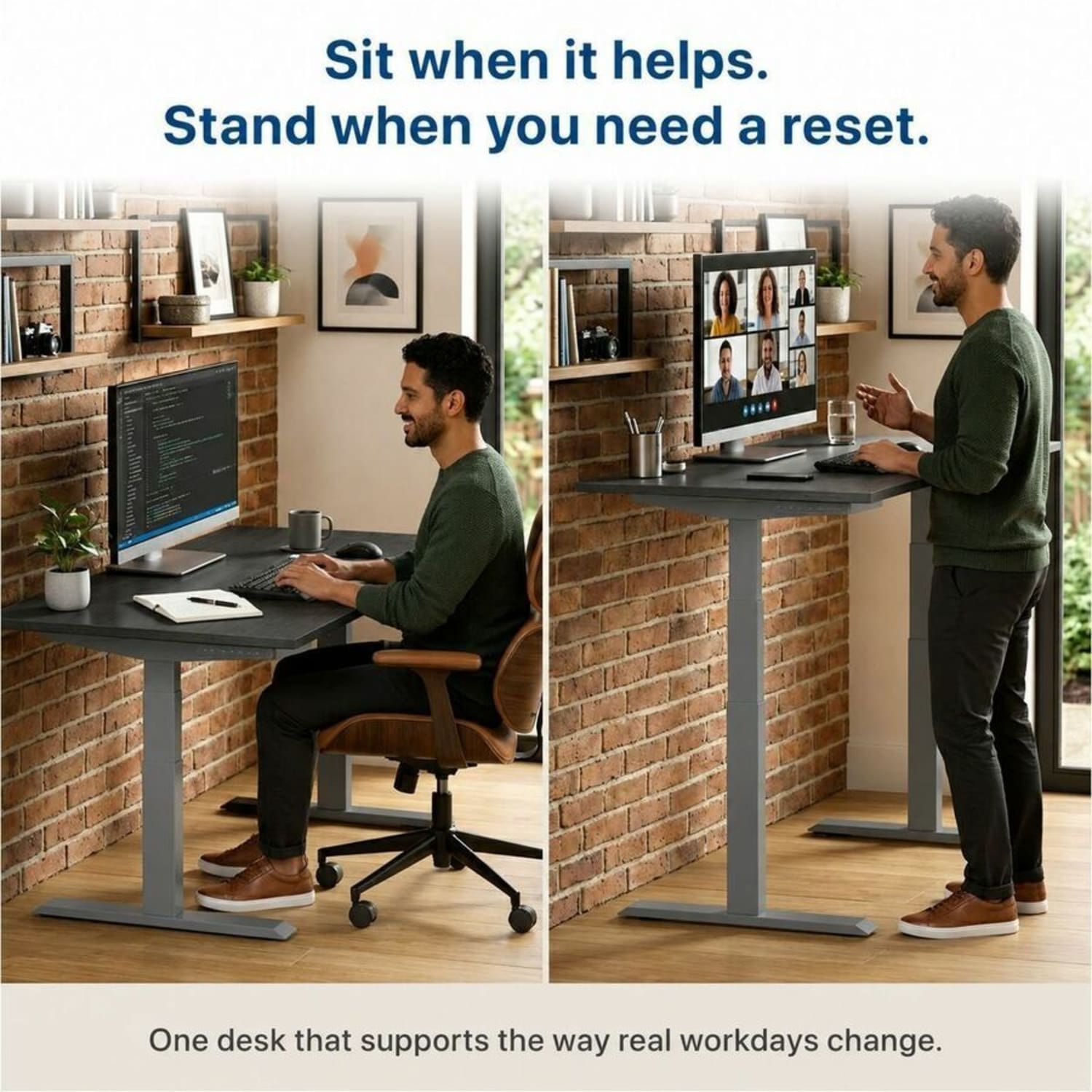 Rise Up Electric 48inW Standing Computer Desk, Gray - Image 3