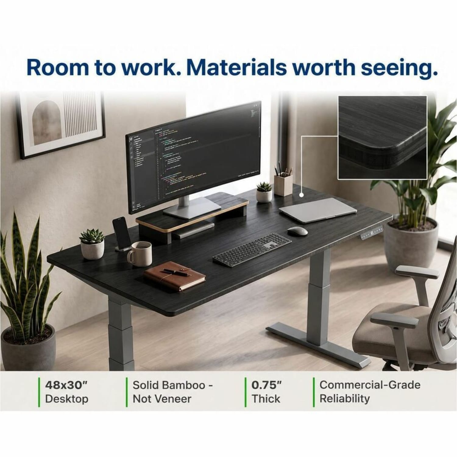 Rise Up Electric 48inW Standing Computer Desk, Gray - Image 5