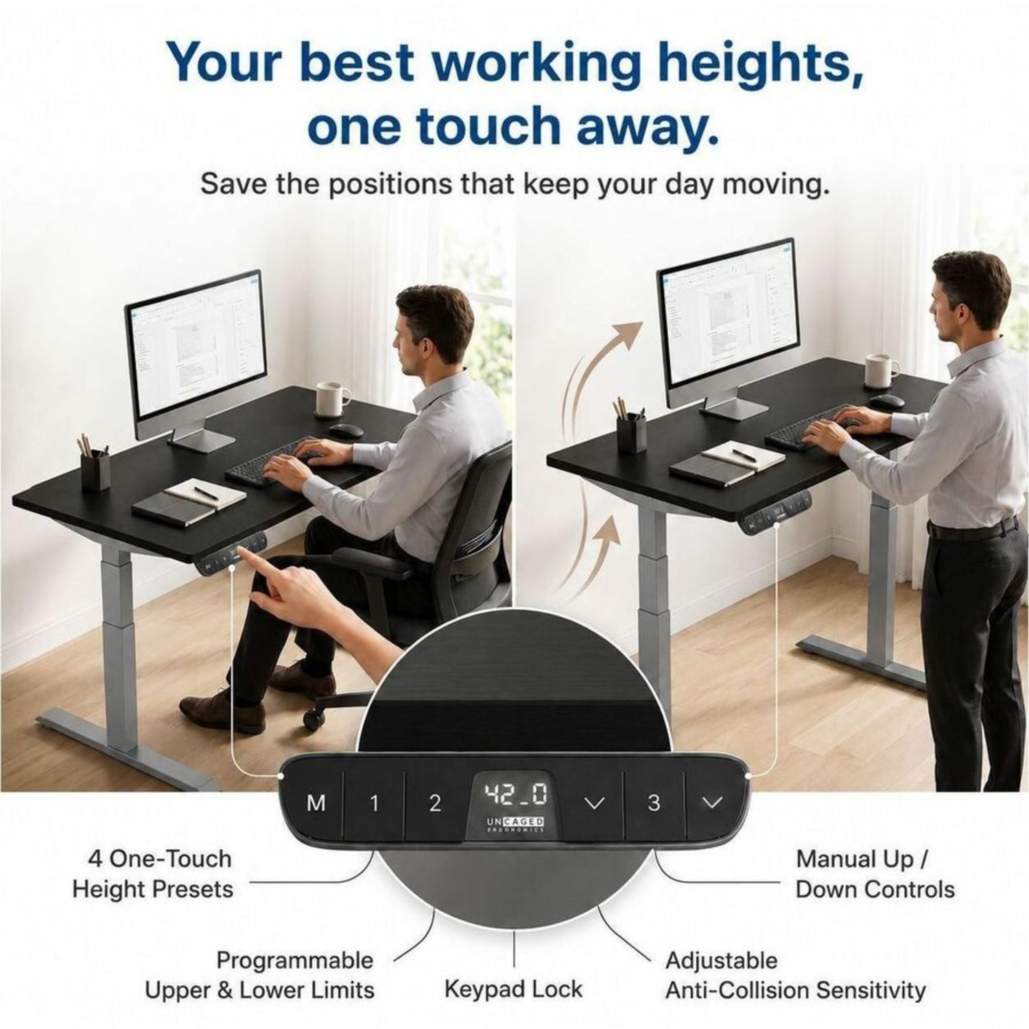 Rise Up Electric 48inW Standing Computer Desk, Gray - Image 6