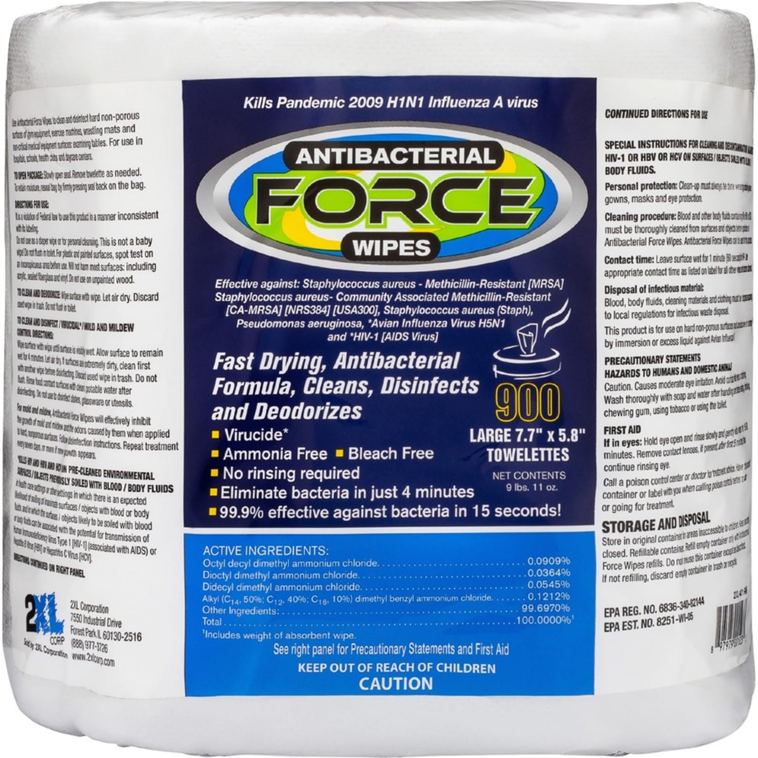 2XL Antibacterial Force Wipes Bucket Refill - Non-irritating, Soft, Hygienic, Durable, Absorbent, Anti-bacterial, Disposable, Disinfectant, Non-irritating, Absorbent, Refillable - White - 900 Pack - 4 / Carton - Image 5