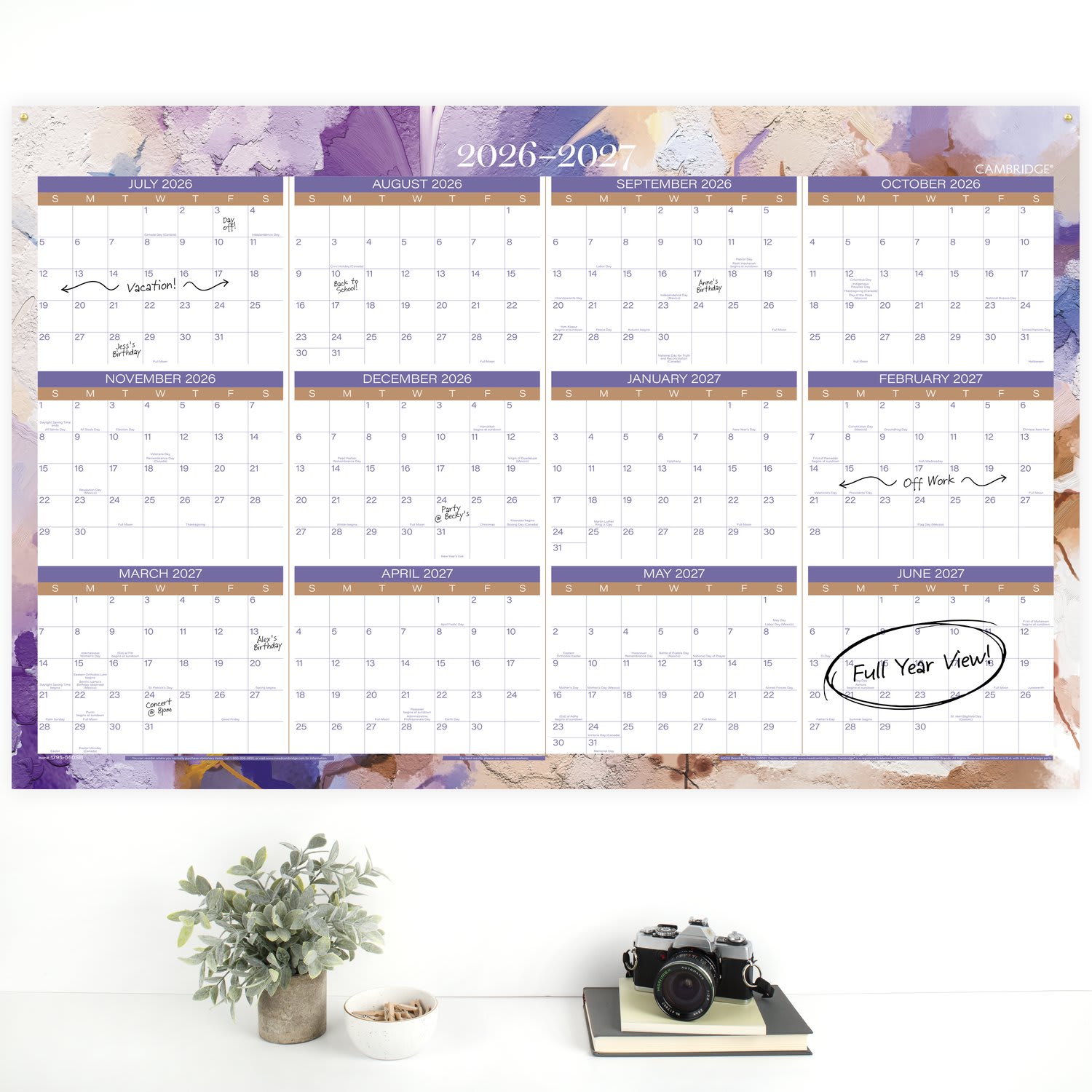 Mead Cambridge Susan 2026-2027 Erasable Wall Calendar, Reversible Academic Year/Regular Year, Extra Large, 24in x 36in - Image 3