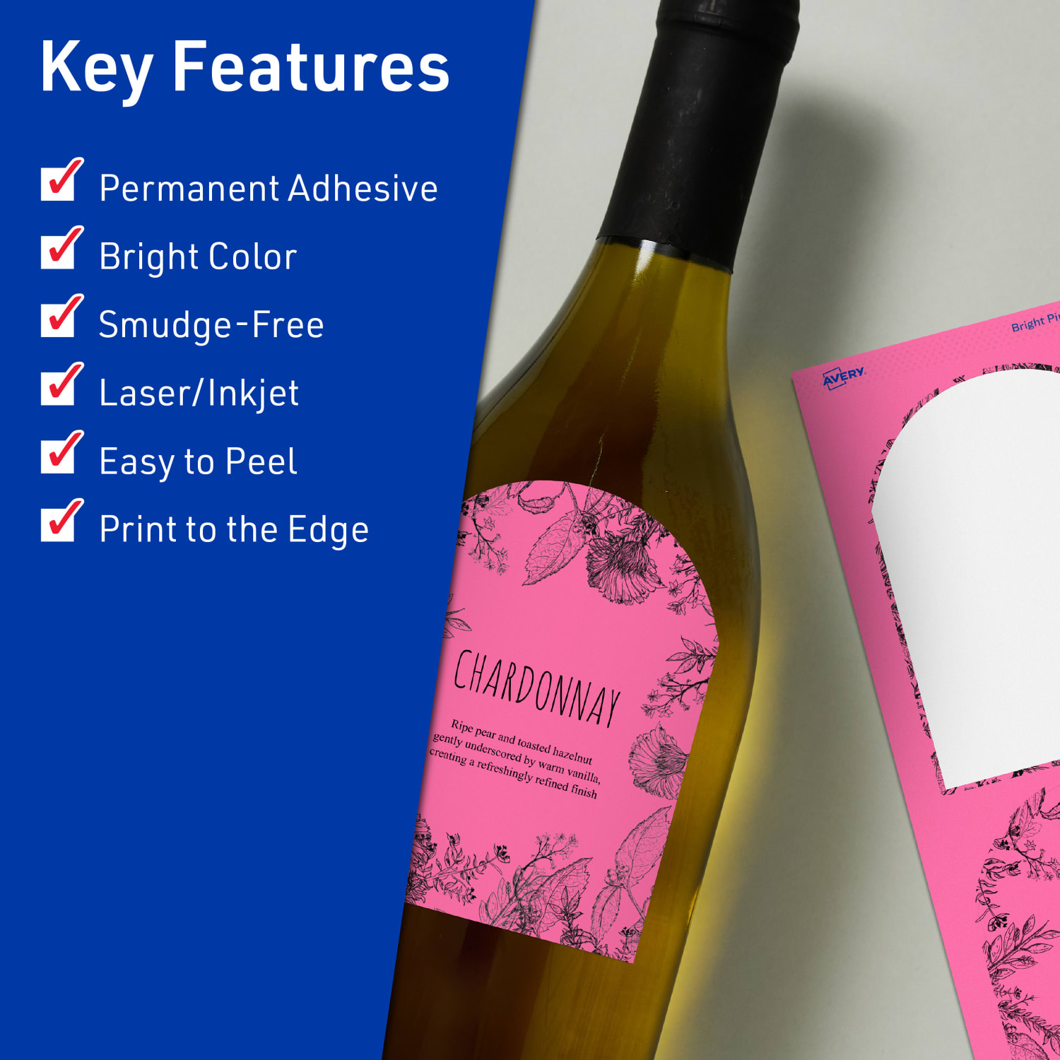 Avery Print-To-The-Edge Labels With Sure Feed Technology, 94600-BPP20, Arched, 4-3/4in x 3-1/2in, Matte Bright Pink, Pack of 80 - Image 3