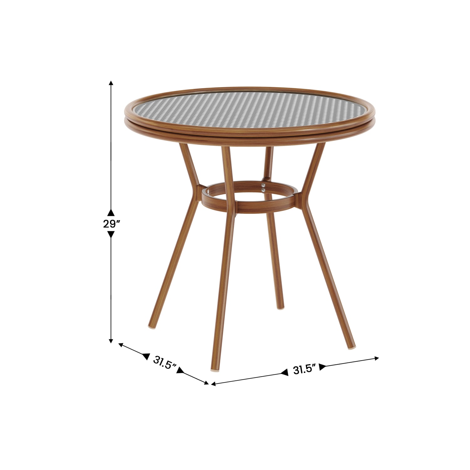 Flash Furniture Lourdes Indoor/Outdoor Commercial Bistro 31.5in Table, PE Rattan, Glass Top, Bamboo Print Aluminum Frame, Black & White Rattan/Natural Frame - Image 6