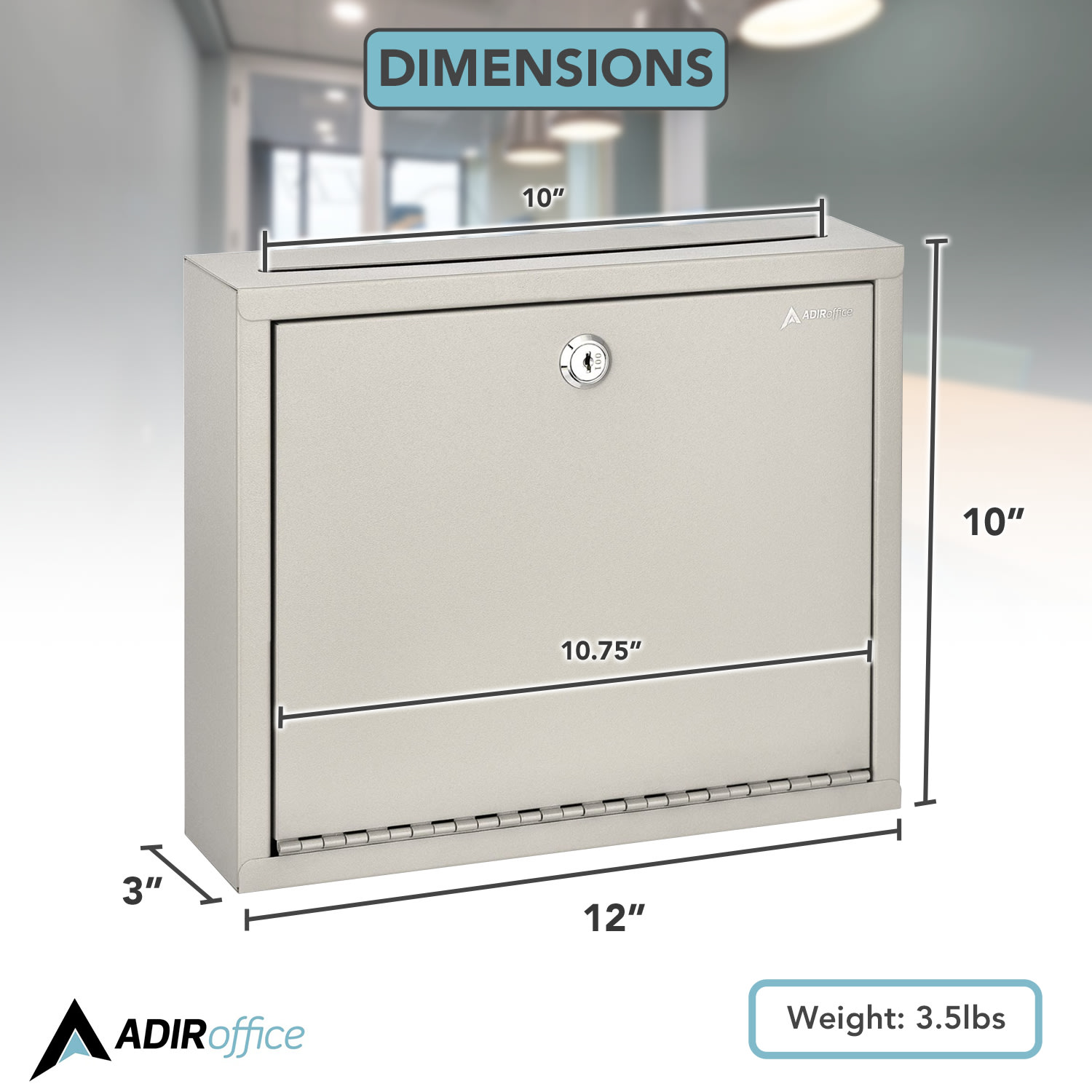 Alpine AdirOffice Large Size Steel Multi-Purpose Drop Box, 10inH x 12inW x 3inD, Beige - Image 3