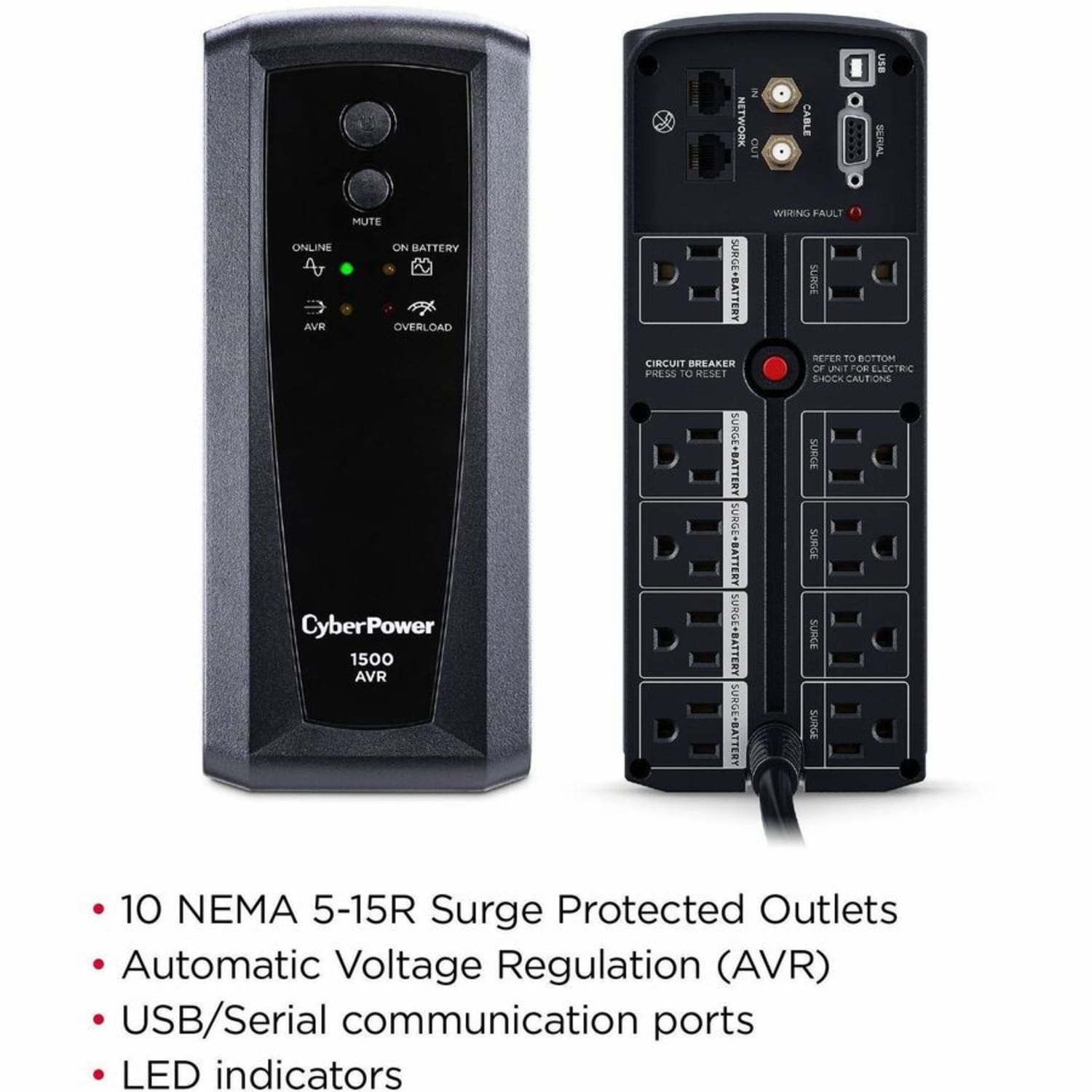CyberPower CP1500AVRT AVR UPS Systems - 1500VA/900W, 120 VAC, NEMA 5-15P, Mini-Tower, 10 Outlets, PowerPanel Personal, $500000 CEG, 3YR Warranty - Image 4