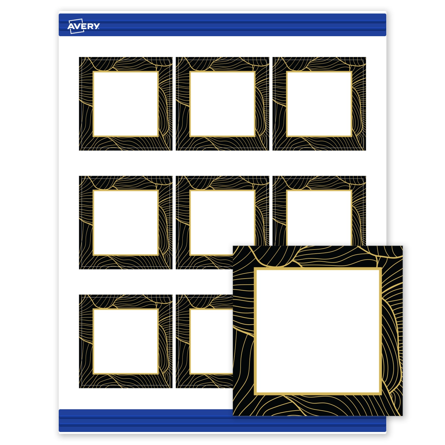 Avery Printable Cards With Sure Feed Technology, 2-1/2in x 2-1/2in, Matte White With Black Border with Gold Pattern, Pack Of 90 - Image 3