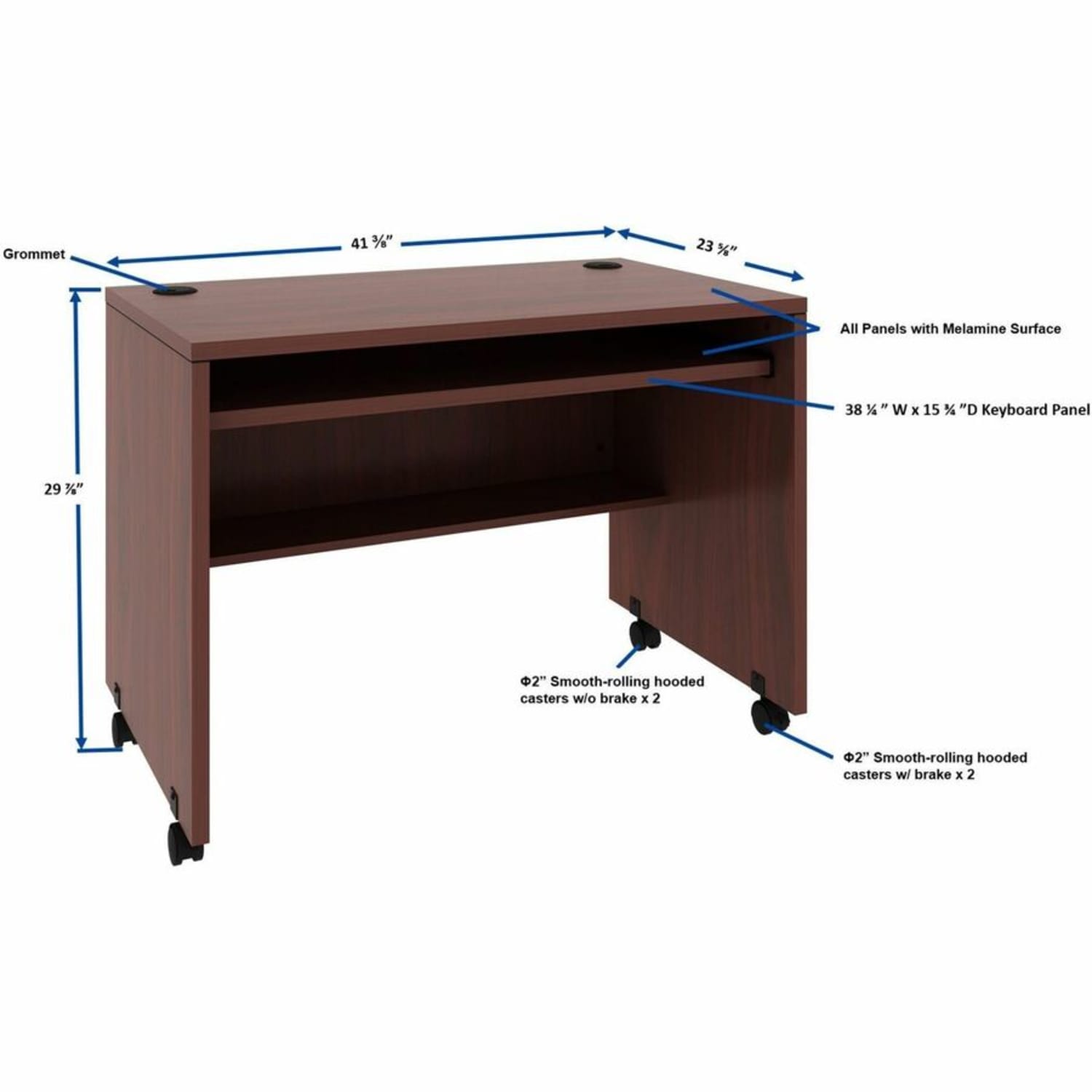 Lorell Essentials 42inW Computer Workstation, 29-1/2inH x 41-3/8inW x 23-5/8inD, Mahogany - Image 5