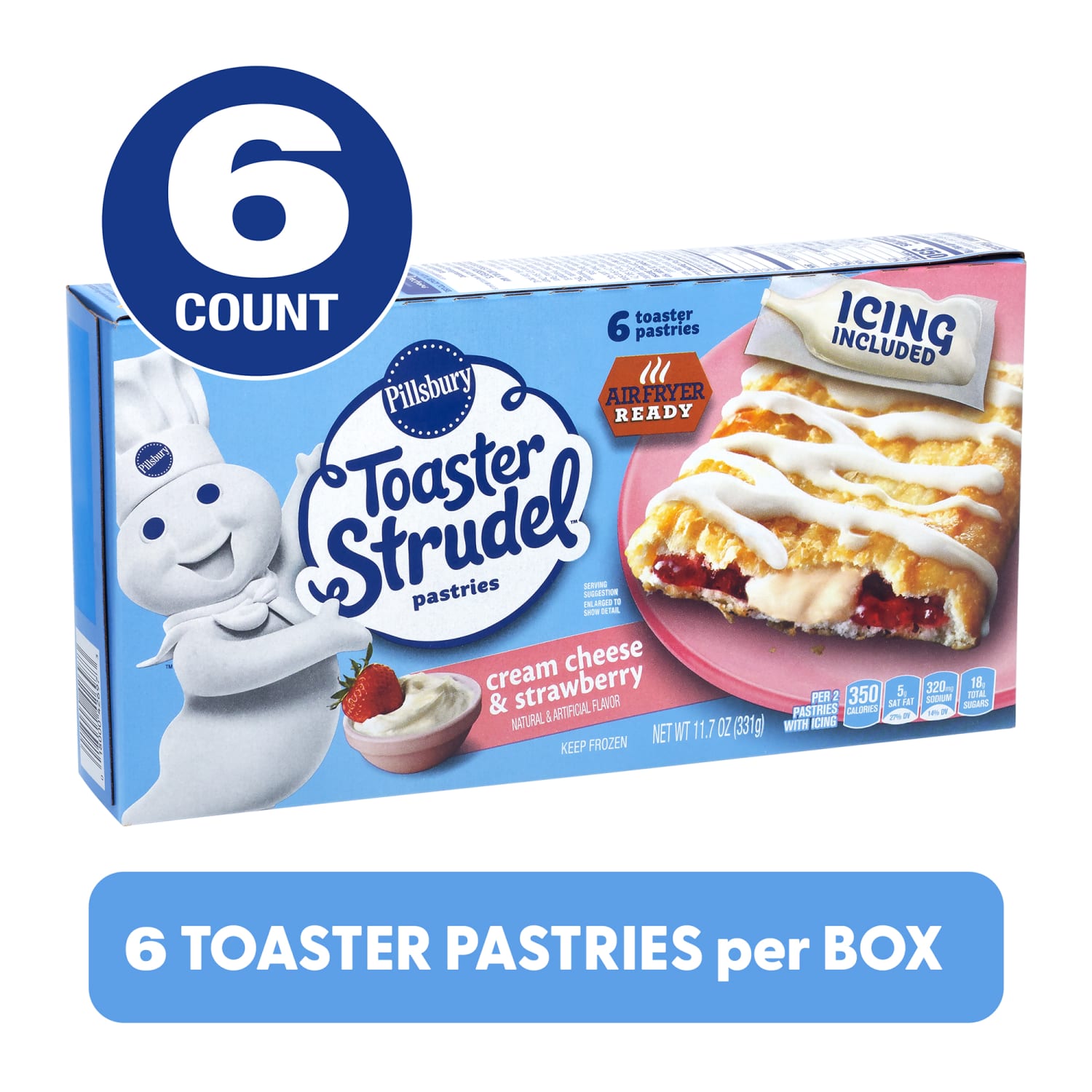 Pillsbury Toaster Strudels, Cream Cheese Strawberry, 11.7 Oz, 6 Strudels Per Pack, Carton Of 6 Packs - Image 3