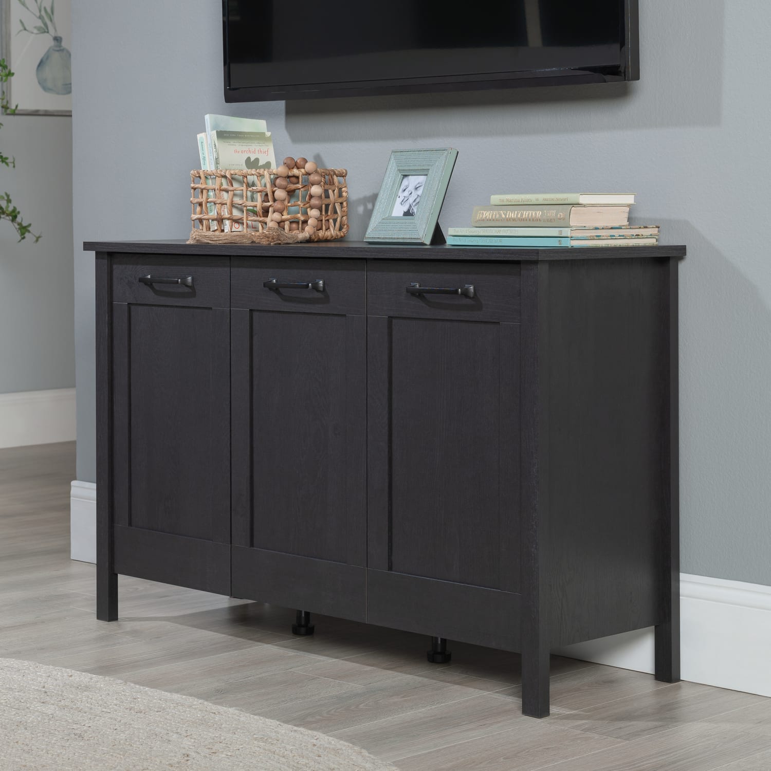 Sauder 48inW Horizontal Storage Cabinet With 3 Doors, Raven Oak - Image 4