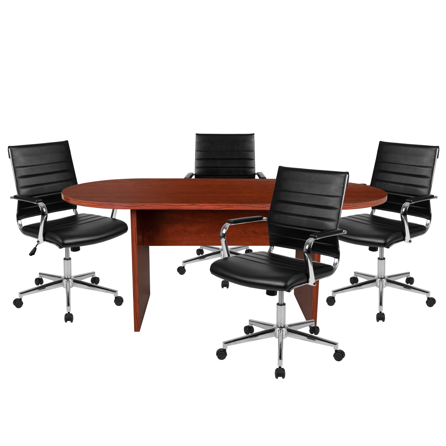 Flash Furniture Oval Conference Table Set with 4 Ribbed Executive Chairs, Cherry - Image 3
