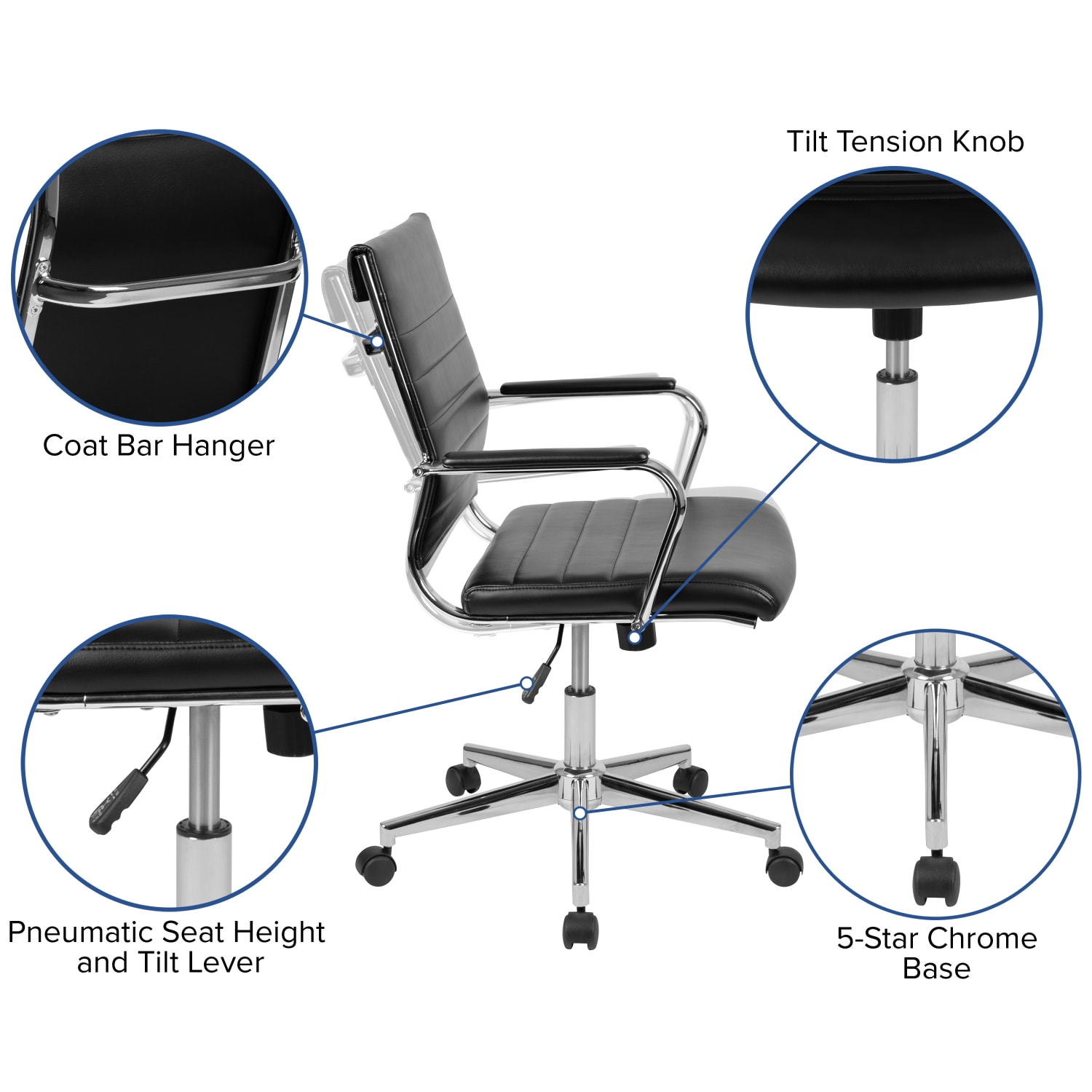 Flash Furniture Oval Conference Table Set with 4 Ribbed Executive Chairs, Cherry - Image 5