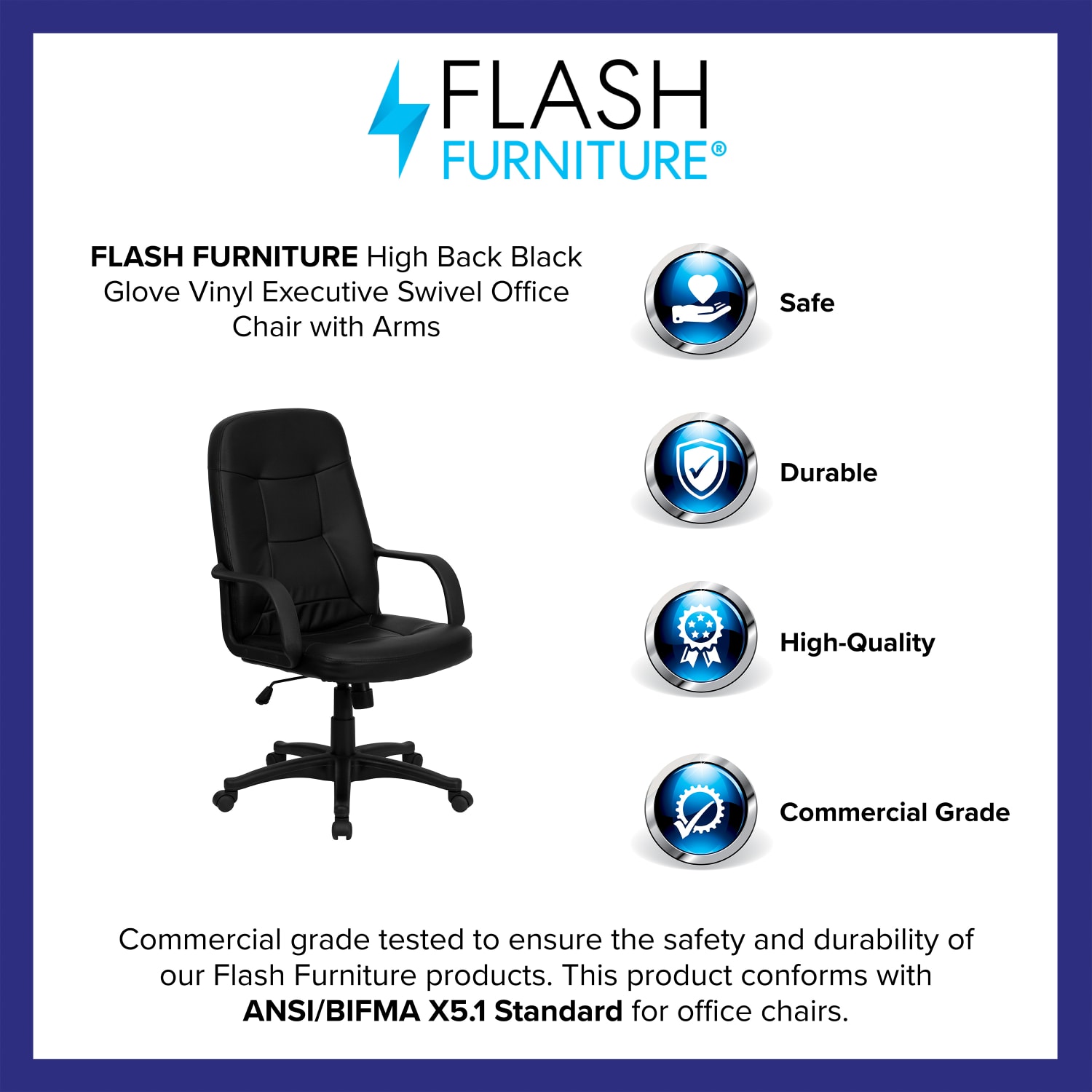Flash Furniture Glove Vinyl High-Back Swivel Chair, Black - Image 5