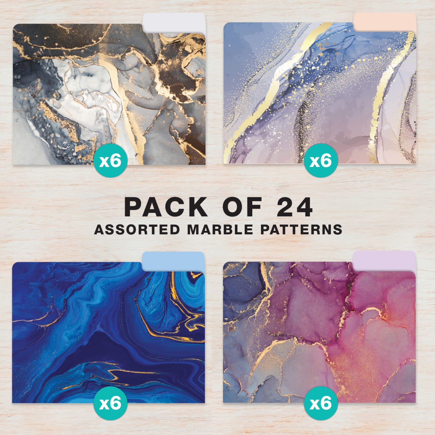 Global Deluxe Designer Printed File Folders, 1/3 Cut, Letter Size, Marble, Pack Of 24 Folders - Image 3