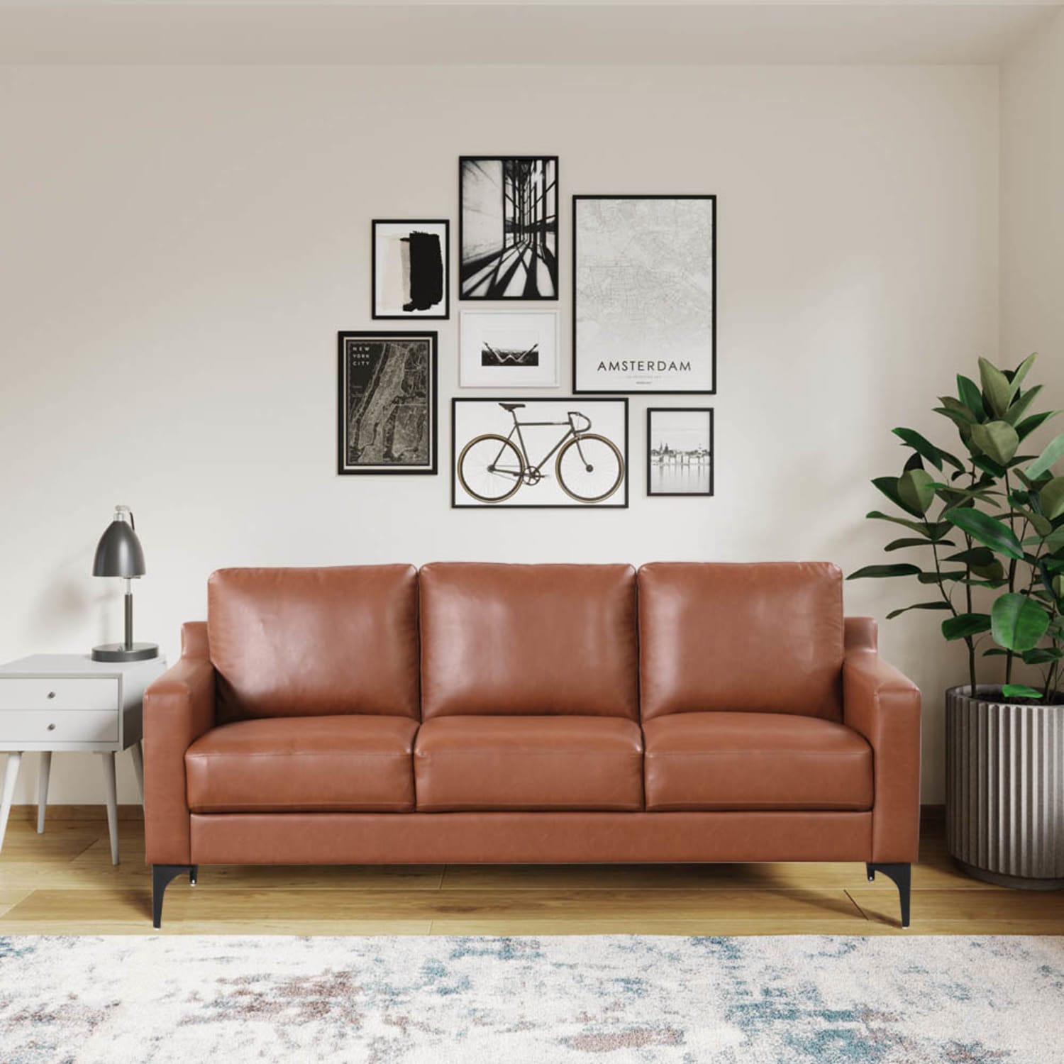 Serta Florence Faux Leather Sofa 35inH x 78inW x 33 12inD Brown PopularChairscom