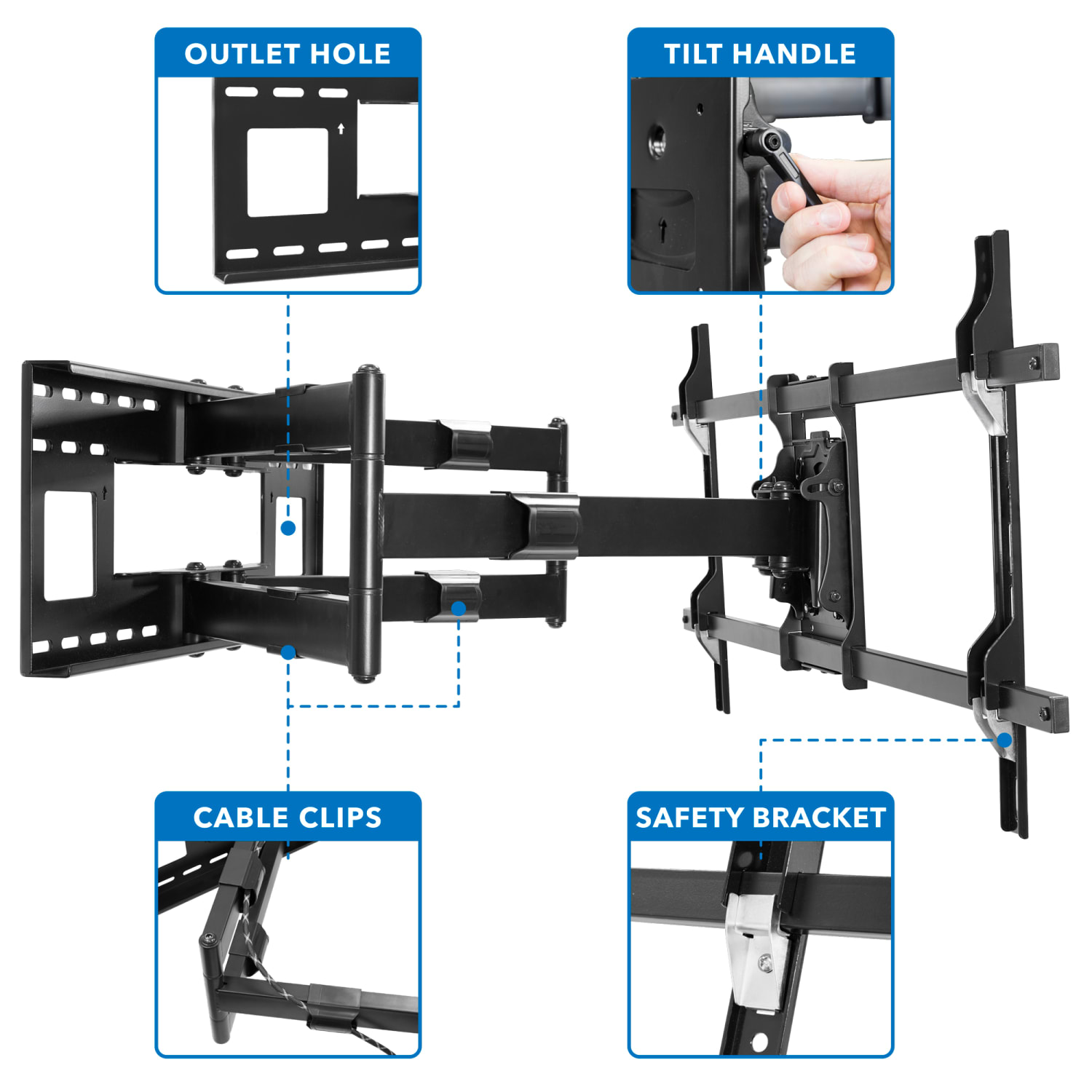 Mount-It! MI-392 Dual Arm TV Wall Mount For Screens 42 - 90in, 12inH x 37-1/2inW x 4inD, Black - Image 6