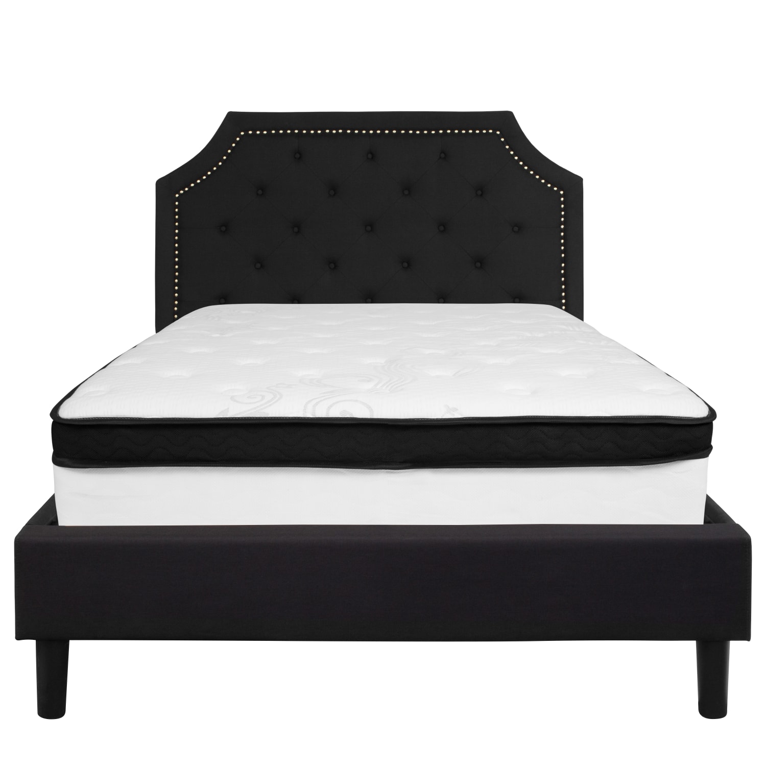 Flash Furniture Brighton Arched Tufted Upholstered Platform Bed And Memory Foam Pocket Spring Mattress, Full, Black - Image 6