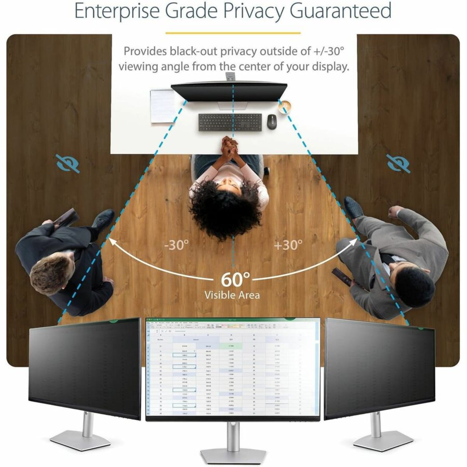 StarTech.com Monitor Privacy Screen for 19in Display - Widescreen Computer Monitor Security Filter - Blue Light Reducing Screen Protector - Image 3