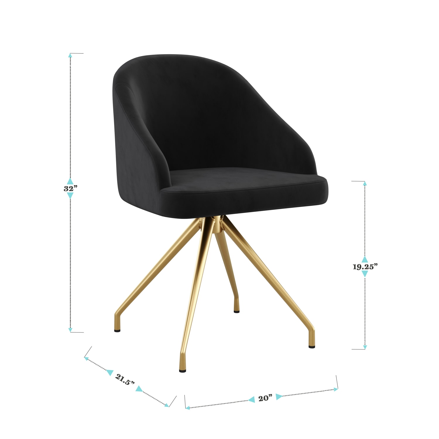 Martha Stewart Sora Upholstered Mid-Back Stationary Office Task Chair, Velvet, Black/Polished Nickel - Image 6