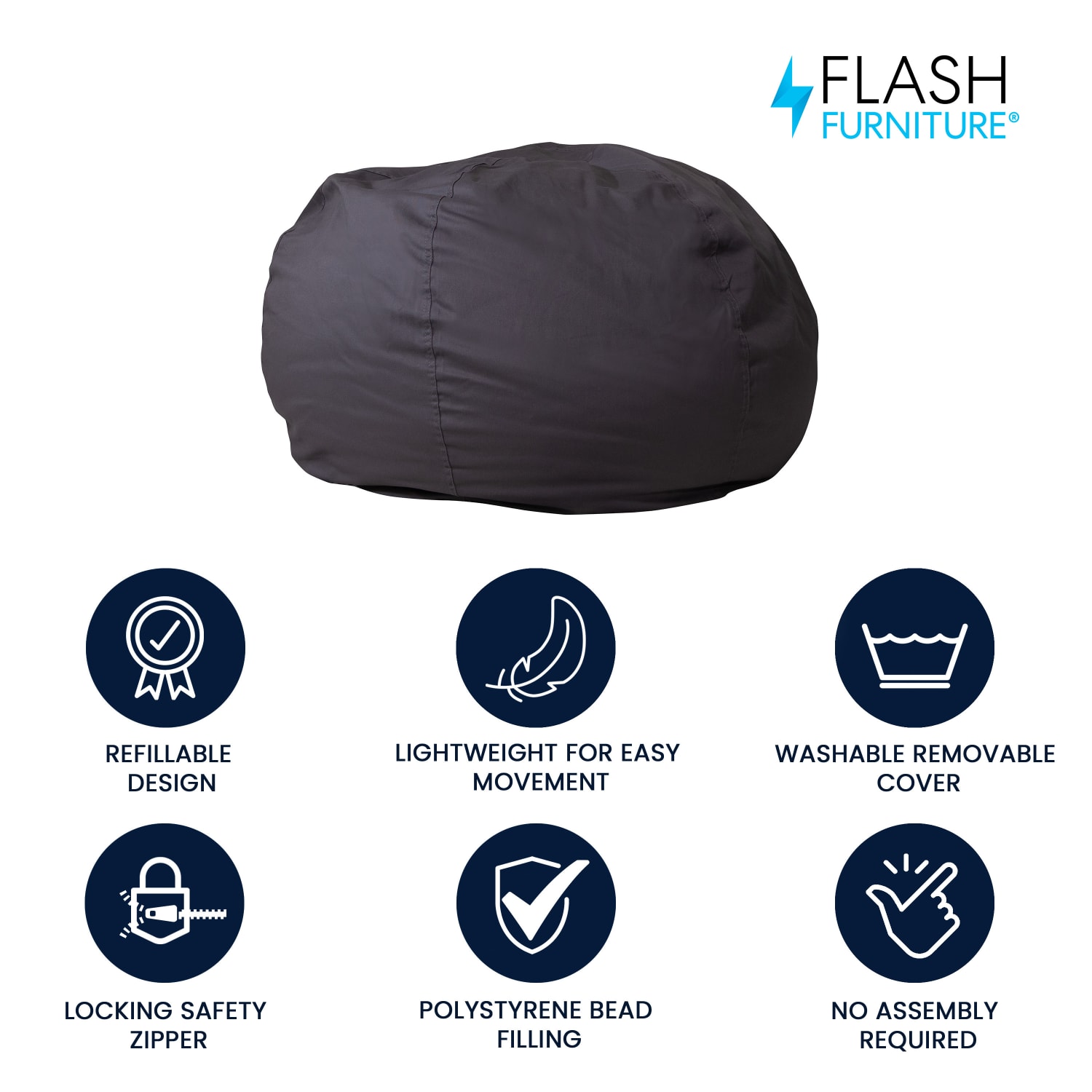 Flash Furniture Oversized Bean Bag Chair For Kids And Adults Gray PopularChairscom