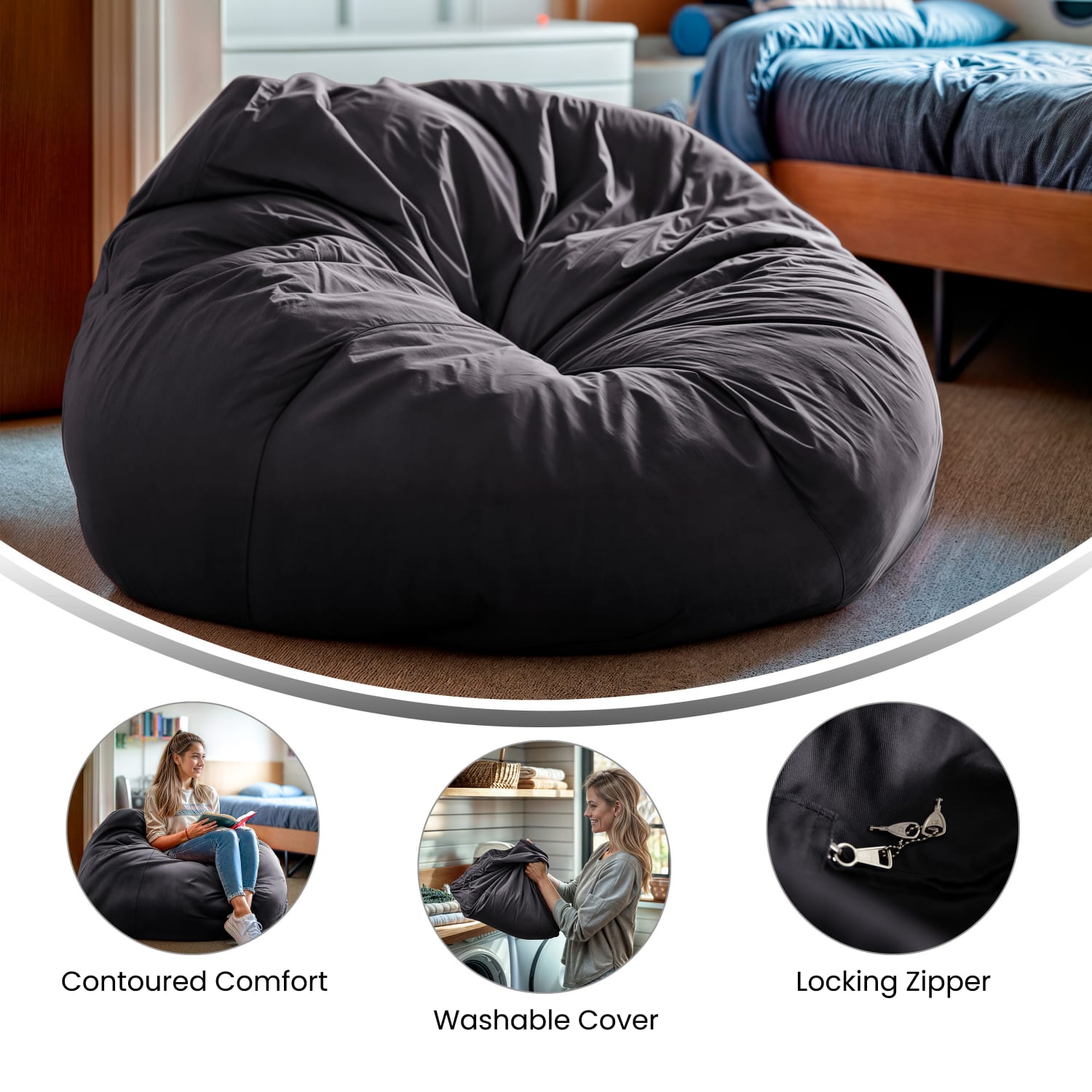 Flash Furniture Oversized Bean Bag Chair For Kids And Adults Gray PopularChairscom