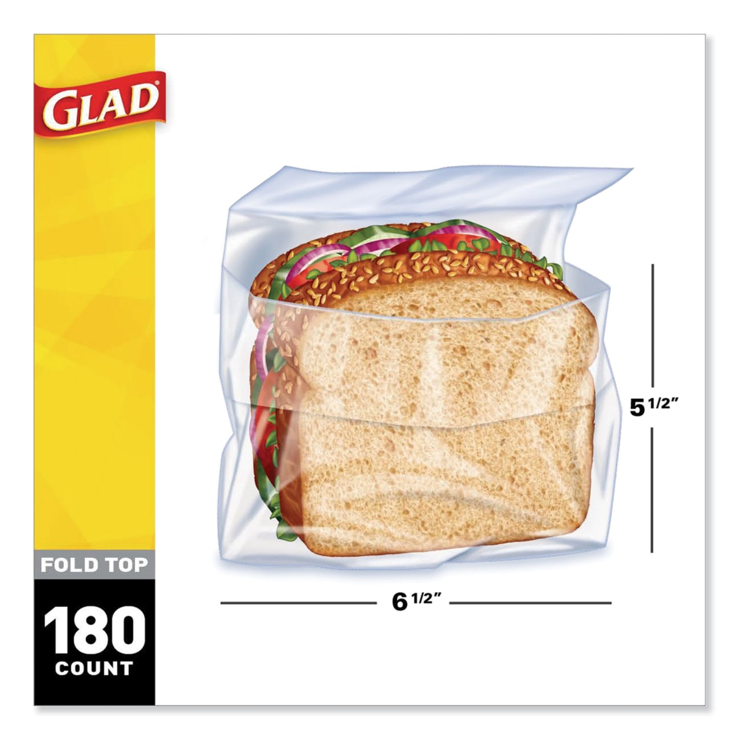 Glad Fold-Top Sandwich Bags, 6-1/2in x 5-1/2in, Clear, 180 Bags Per Box, Case Of 12 Boxes - Image 3