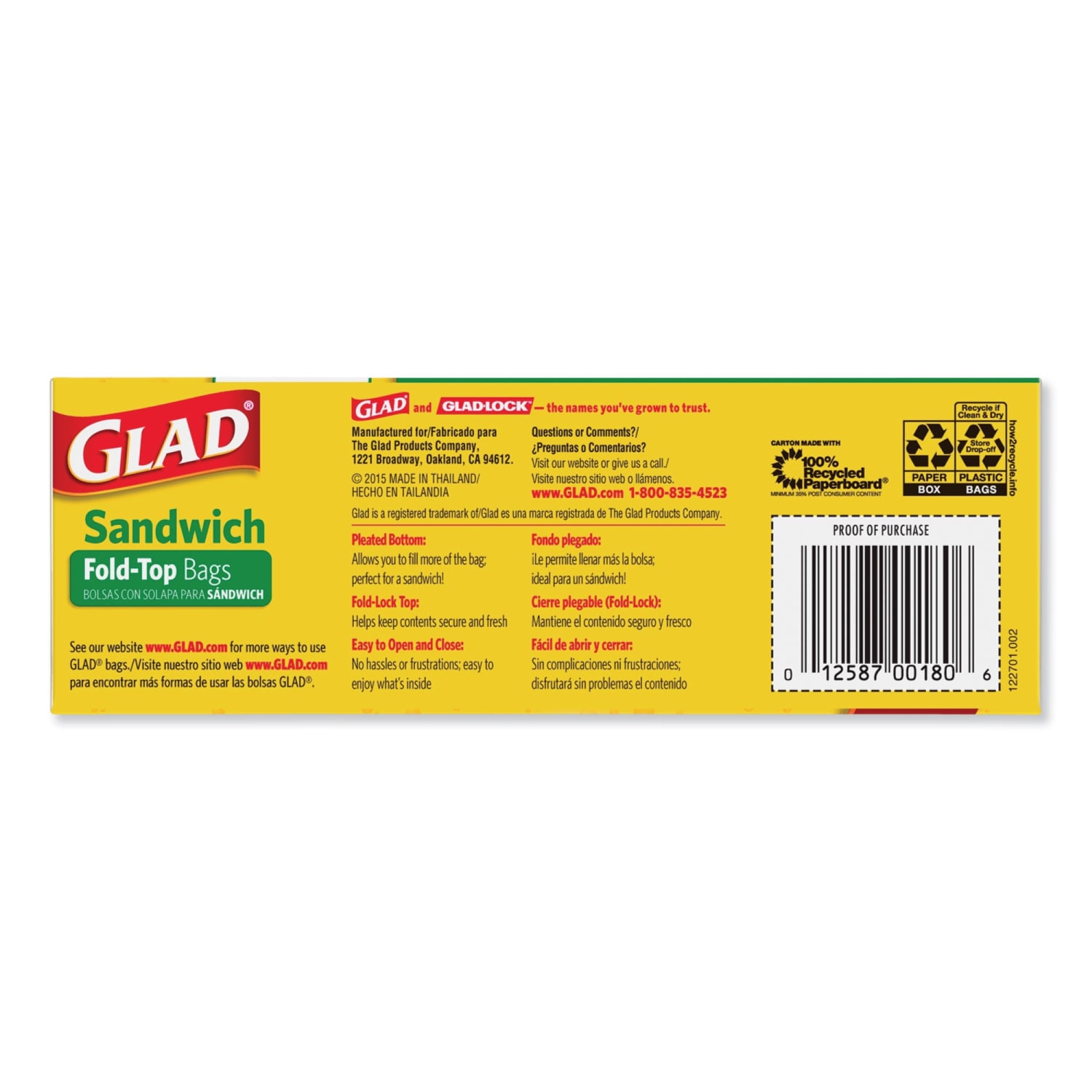 Glad Fold-Top Sandwich Bags, 6-1/2in x 5-1/2in, Clear, 180 Bags Per Box, Case Of 12 Boxes - Image 6